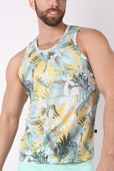 Timoteo Yellow Coral Sand Mesh Tank Top
