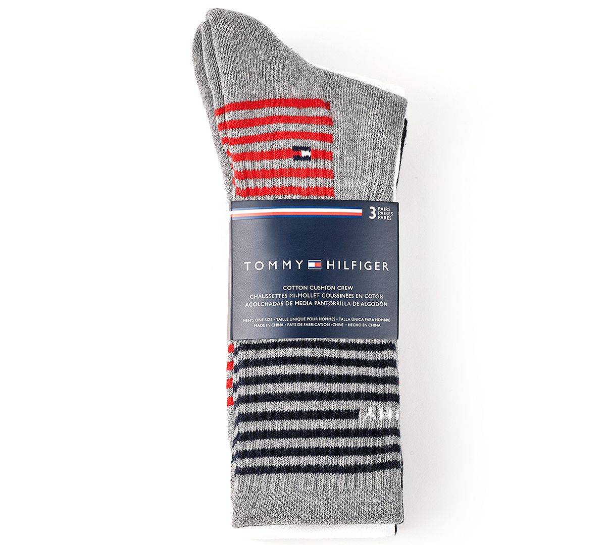 Tommy Hilfiger 3-pk. Striped Athletic Crew Socks Grey Assorted