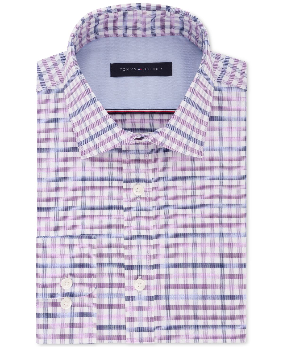 Tommy Hilfiger Fitted Performance Stretch Flex Collar Check Dress Shirt Mauve