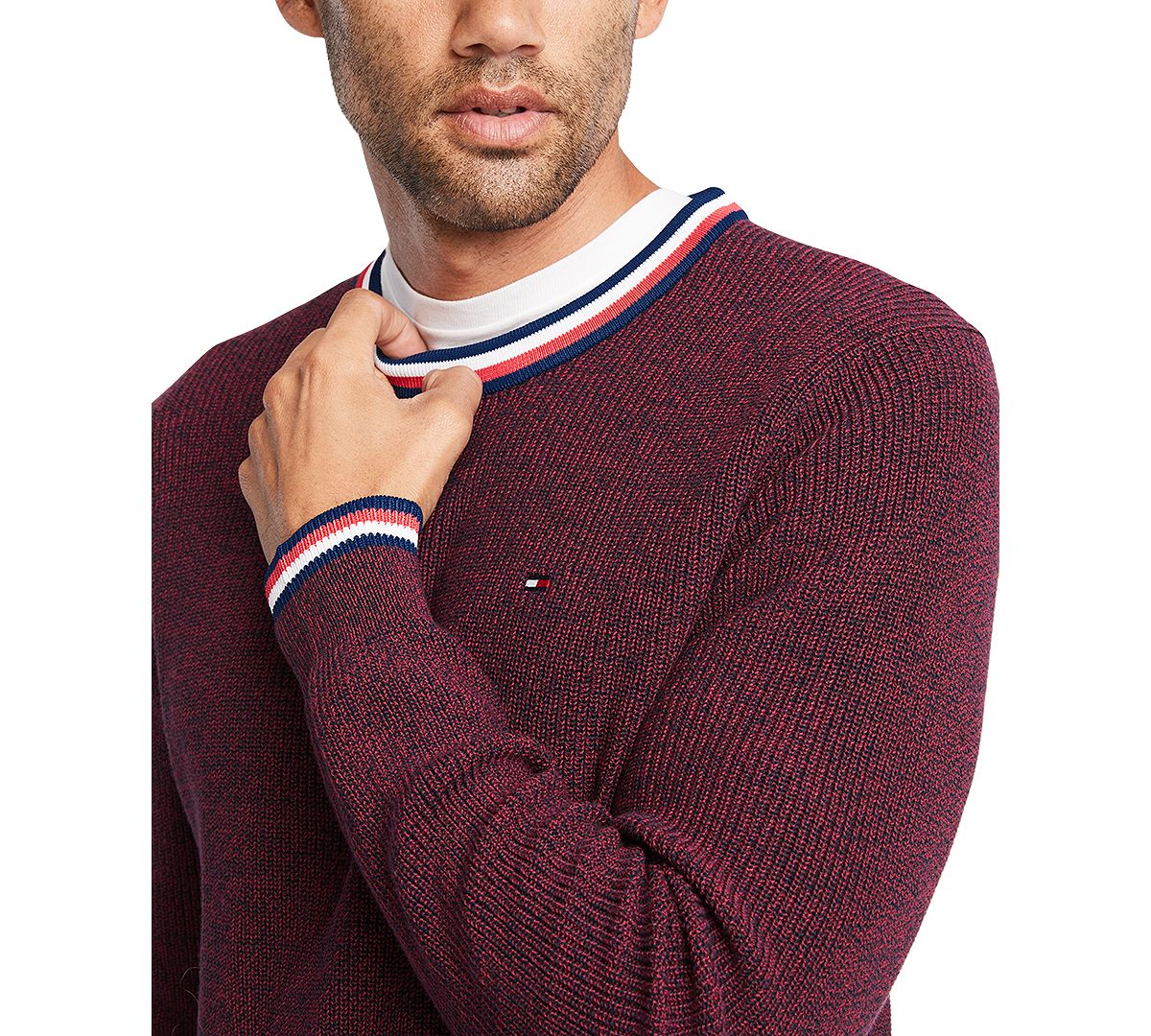 Tommy Hilfiger Geneva Regular-fit Tipped Ribbed-knit Sweater Sky Captain/Rhododendron