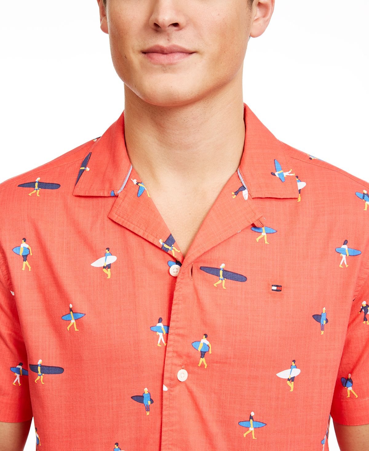 Tommy Hilfiger Reid Custom-fit Tropical-print Camp Collar Shirt Red
