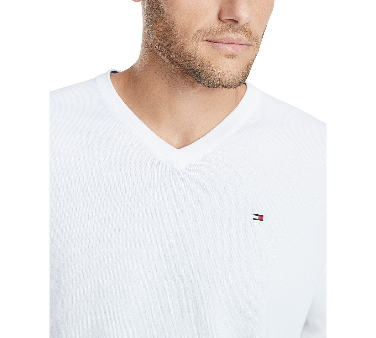 Tommy Hilfiger Signature Regular-fit Solid V-neck Sweater Bright White