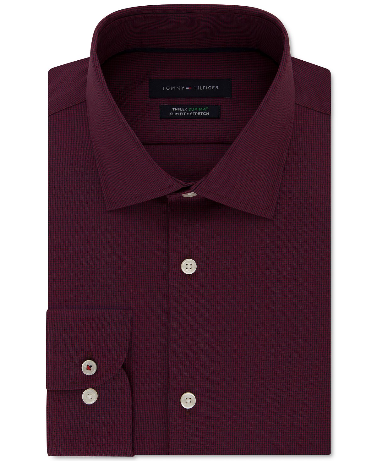 Tommy Hilfiger Slim-fit Non-iron Performance Stretch Check Dress Shirt Cherry
