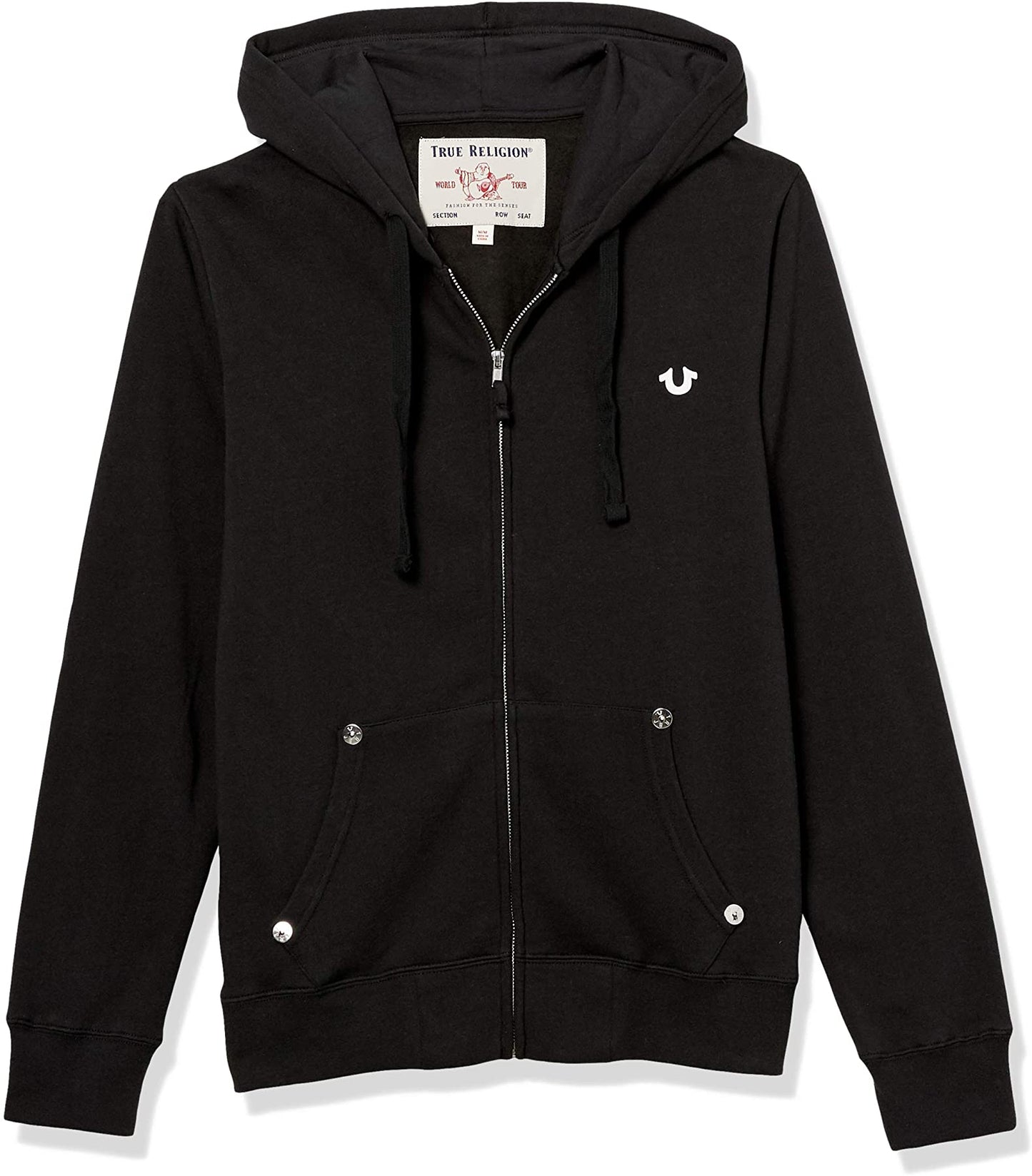 True Religion Men's Classic Logo Long Sleeve Zip Up Hoodie Black