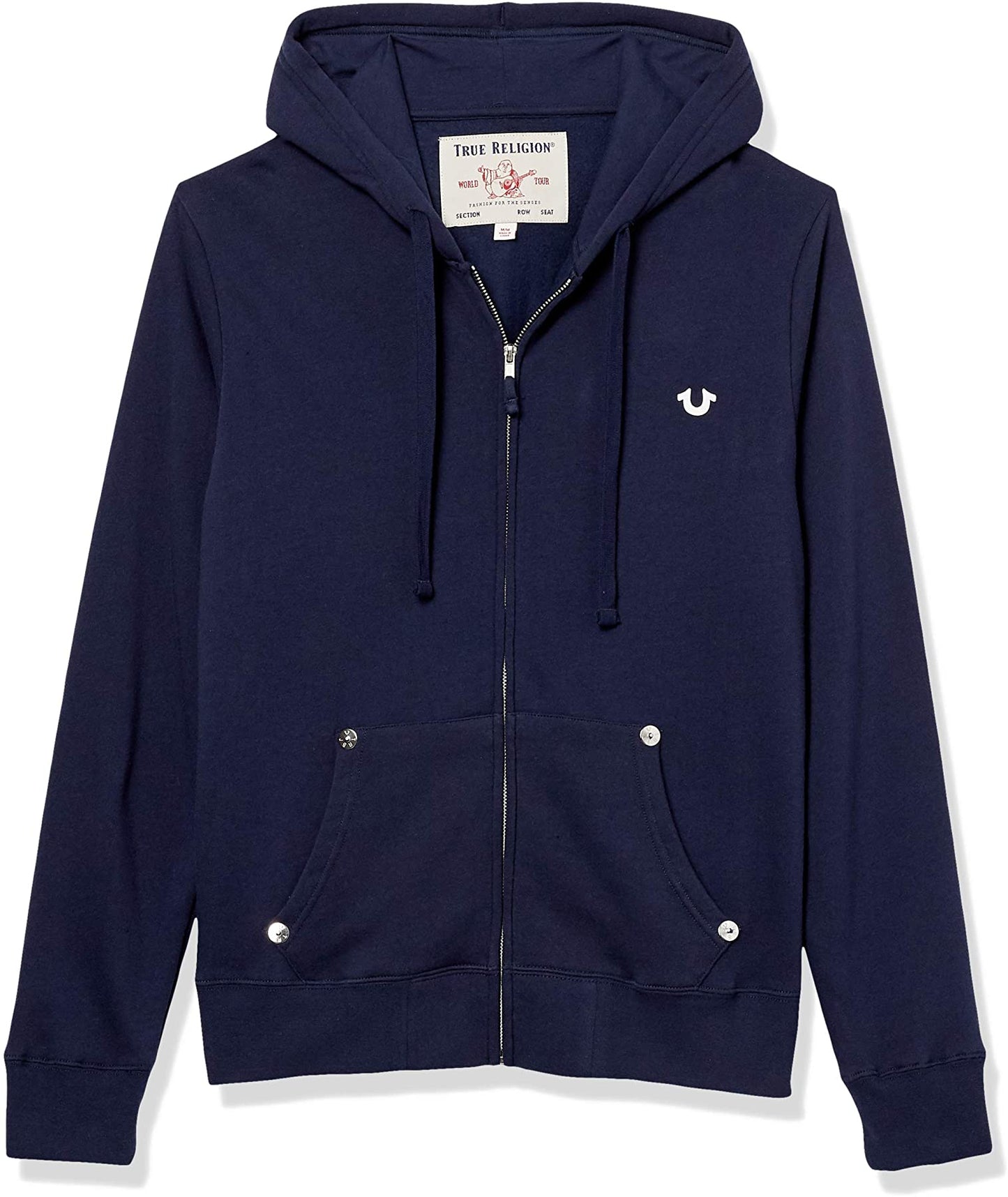 True Religion Men's Classic Logo Long Sleeve Zip Up Hoodie Navy