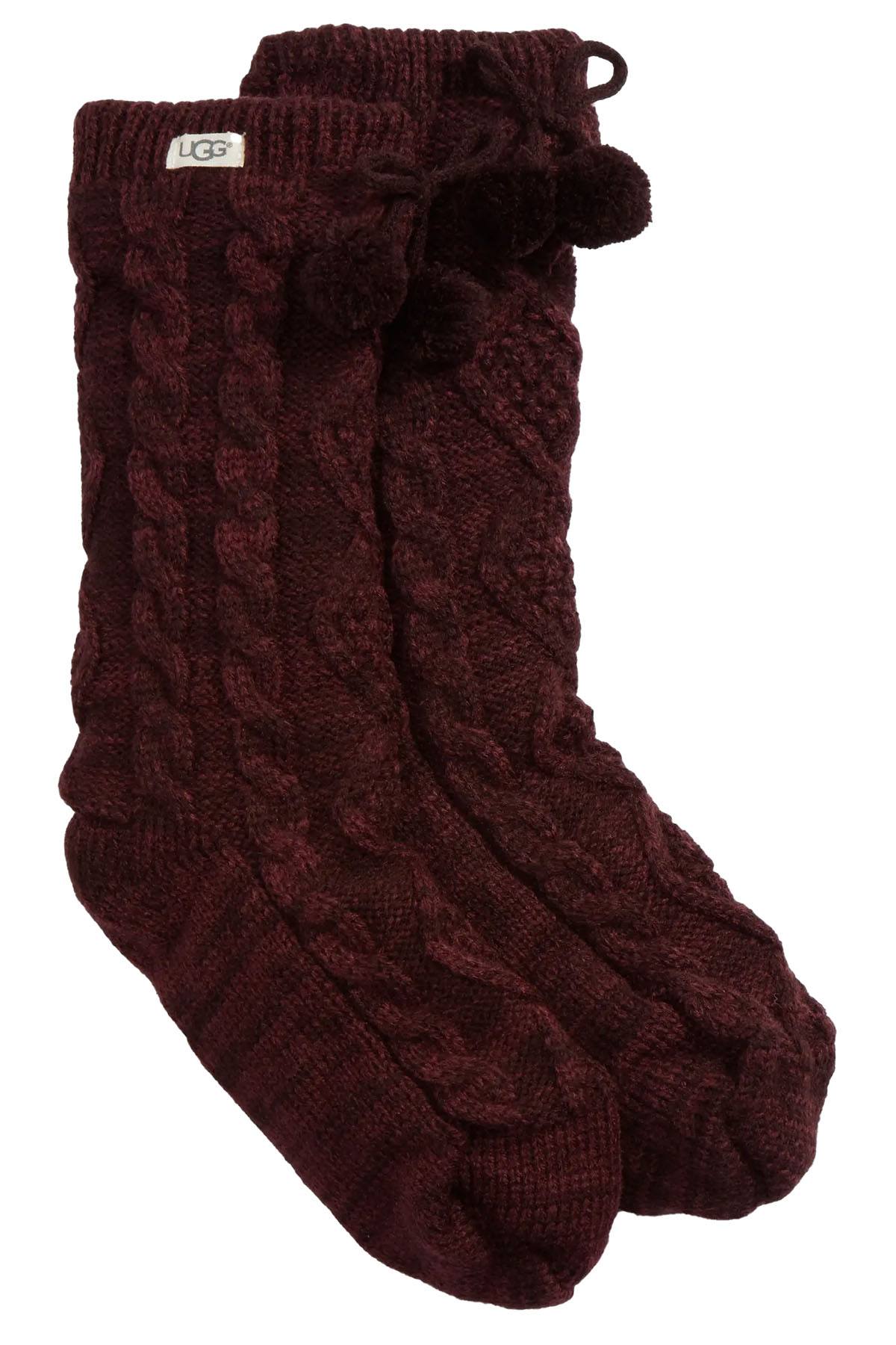 UGG Pom Pom Fleece Lined Socks in Port