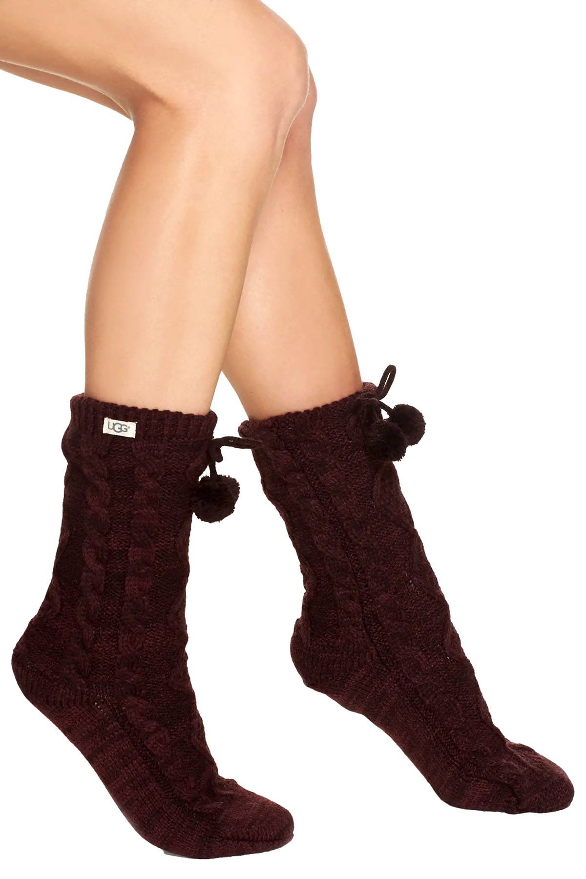 UGG Pom Pom Fleece Lined Socks in Port