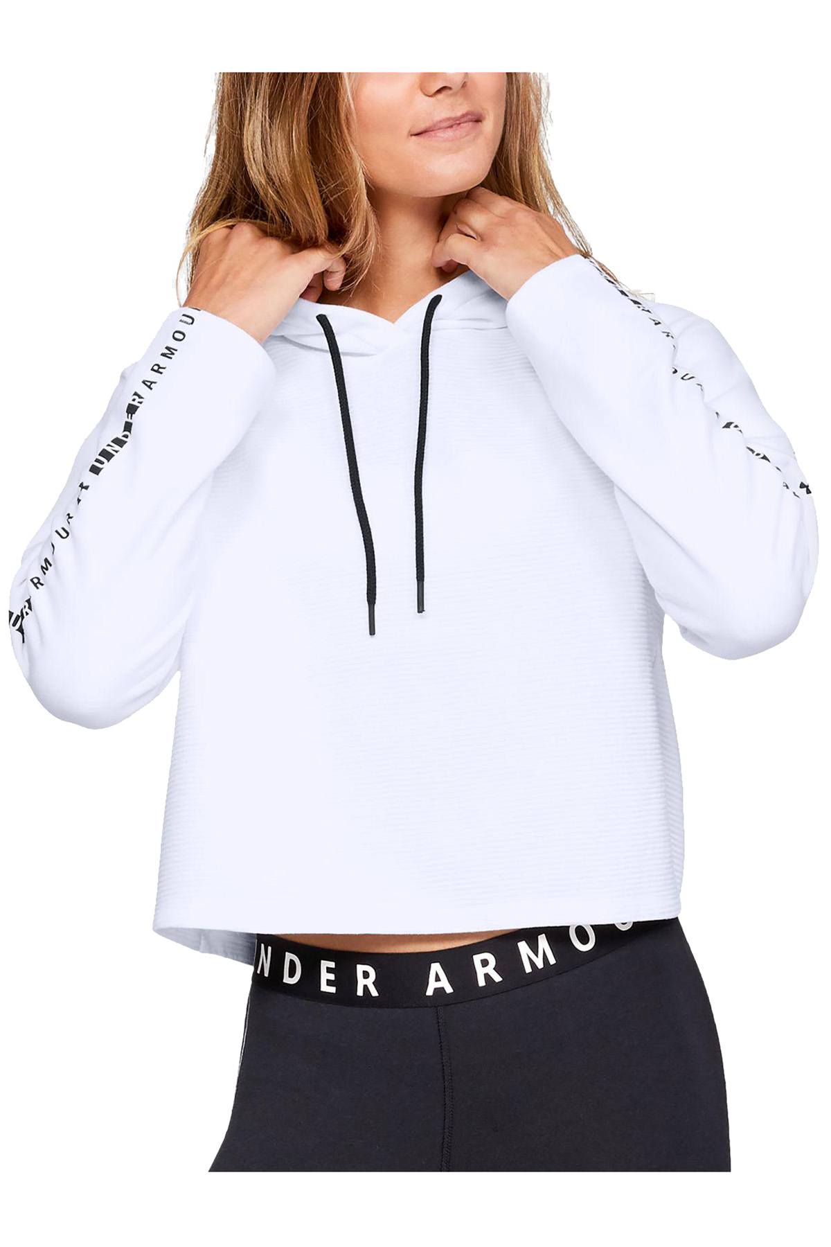 Under Armour White/Black Ottoman Fleece Cropped Hoodie