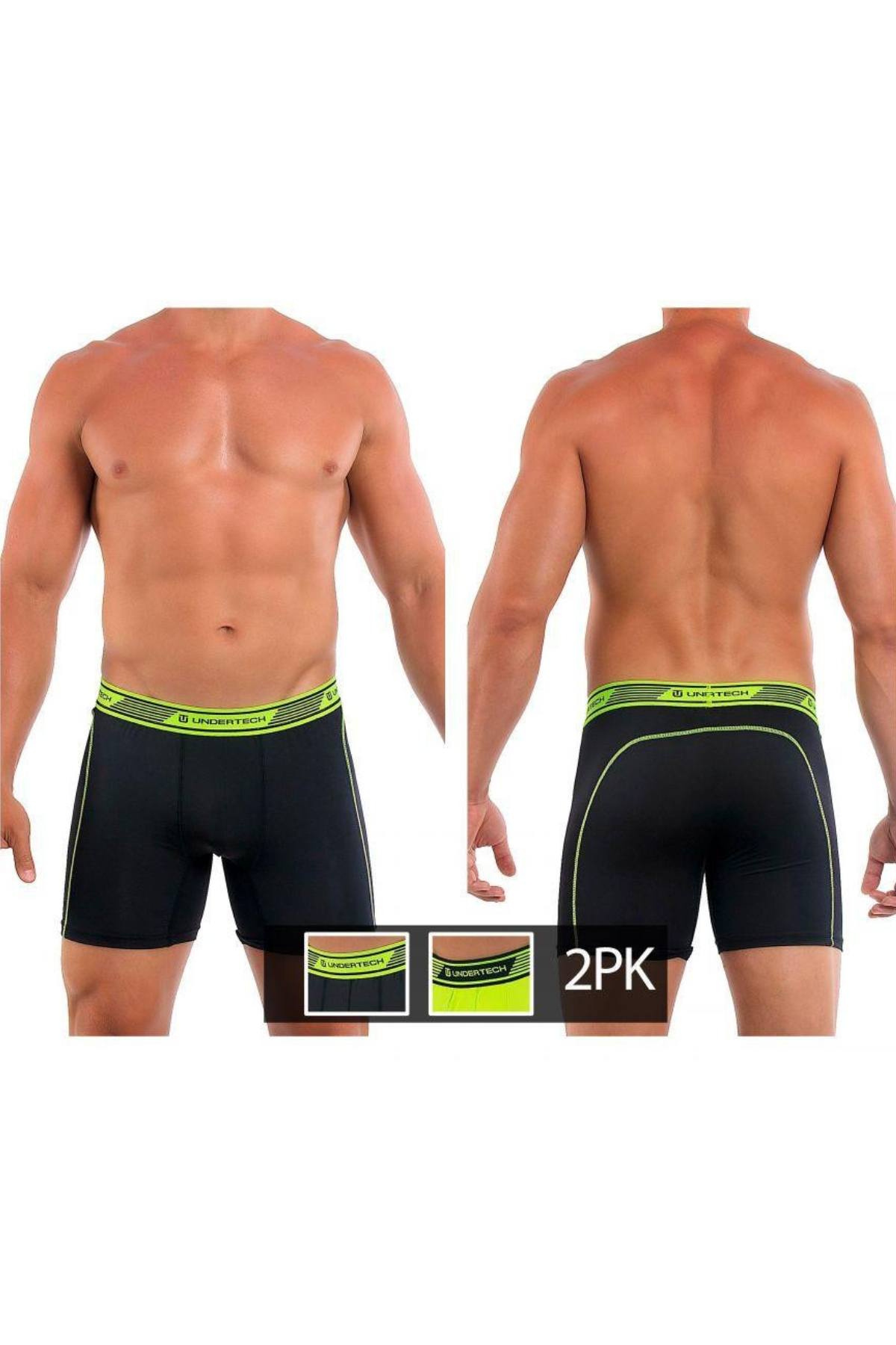 Undertech 347710-340 2Pk Solid Mesh Boxer Briefs Color Black-Green