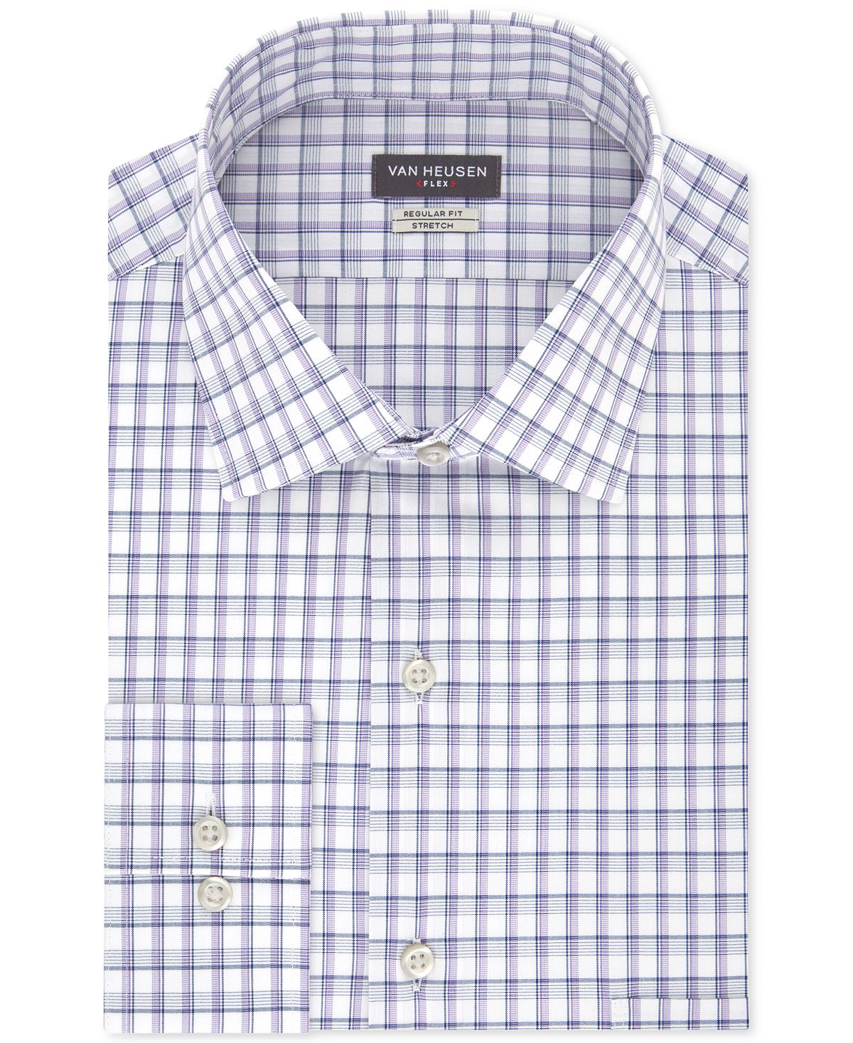 Van Heusen Classic/regular Fit Stretch Flex Blue Check Dress Shirt Violet