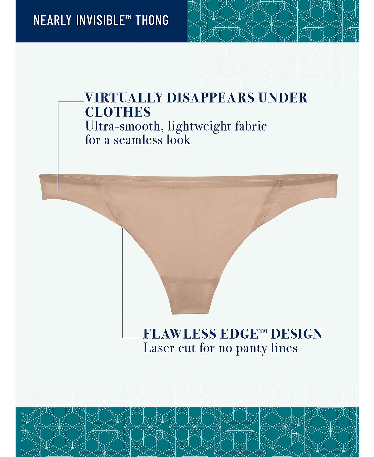 Vanity Fair Nearly Invisible Thong Underwear 18241 Also Available In Extended Sizes Cappuccino