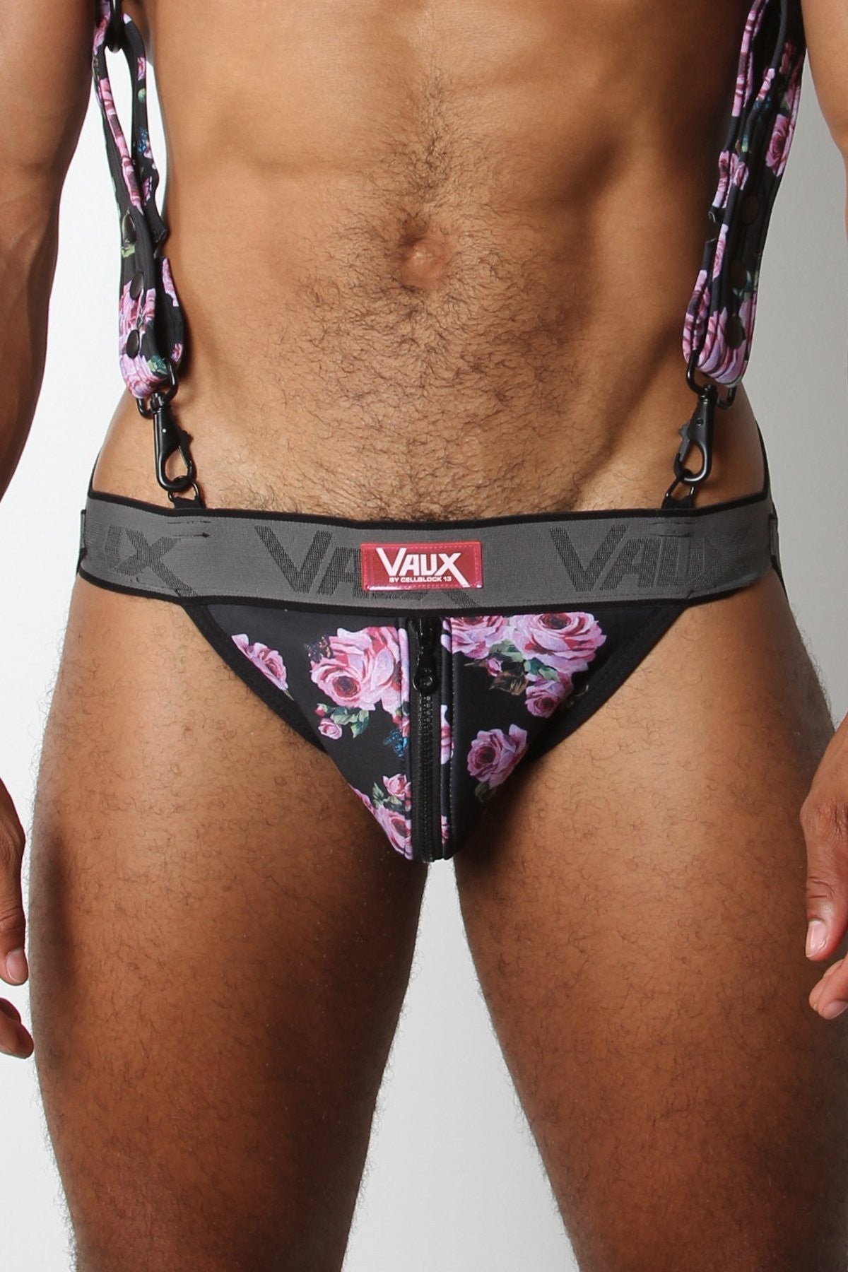 Vaux black Floral VX2 Zipper Jockstrap