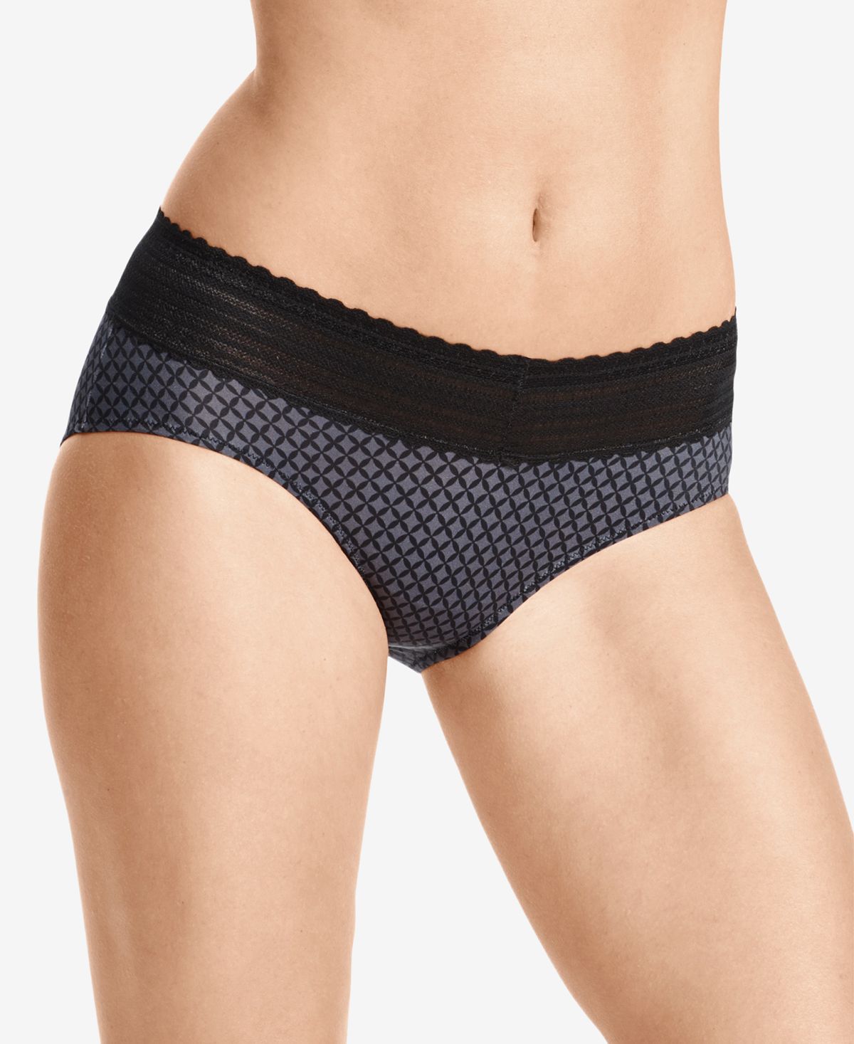 Warner's No Pinching No Problems Lace Hipster Underwear 5609j Gunmetal Grey Geo Print