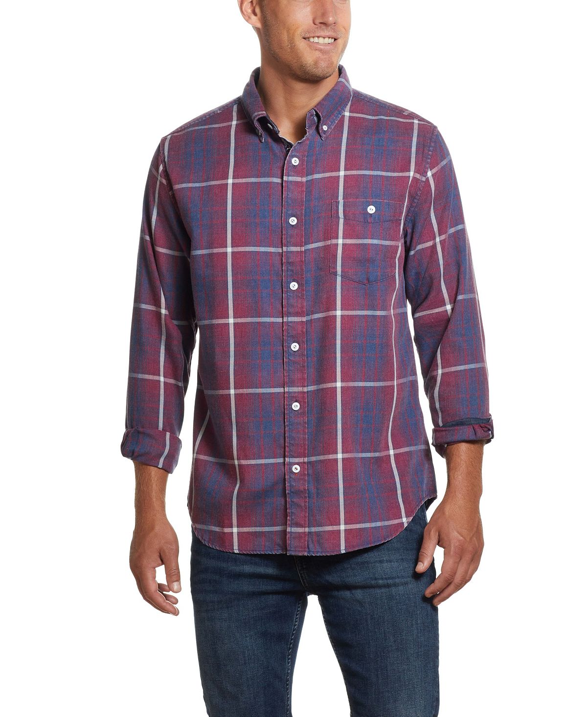 Weatherproof Vintage Burnout Flannel Shirt Dark Red