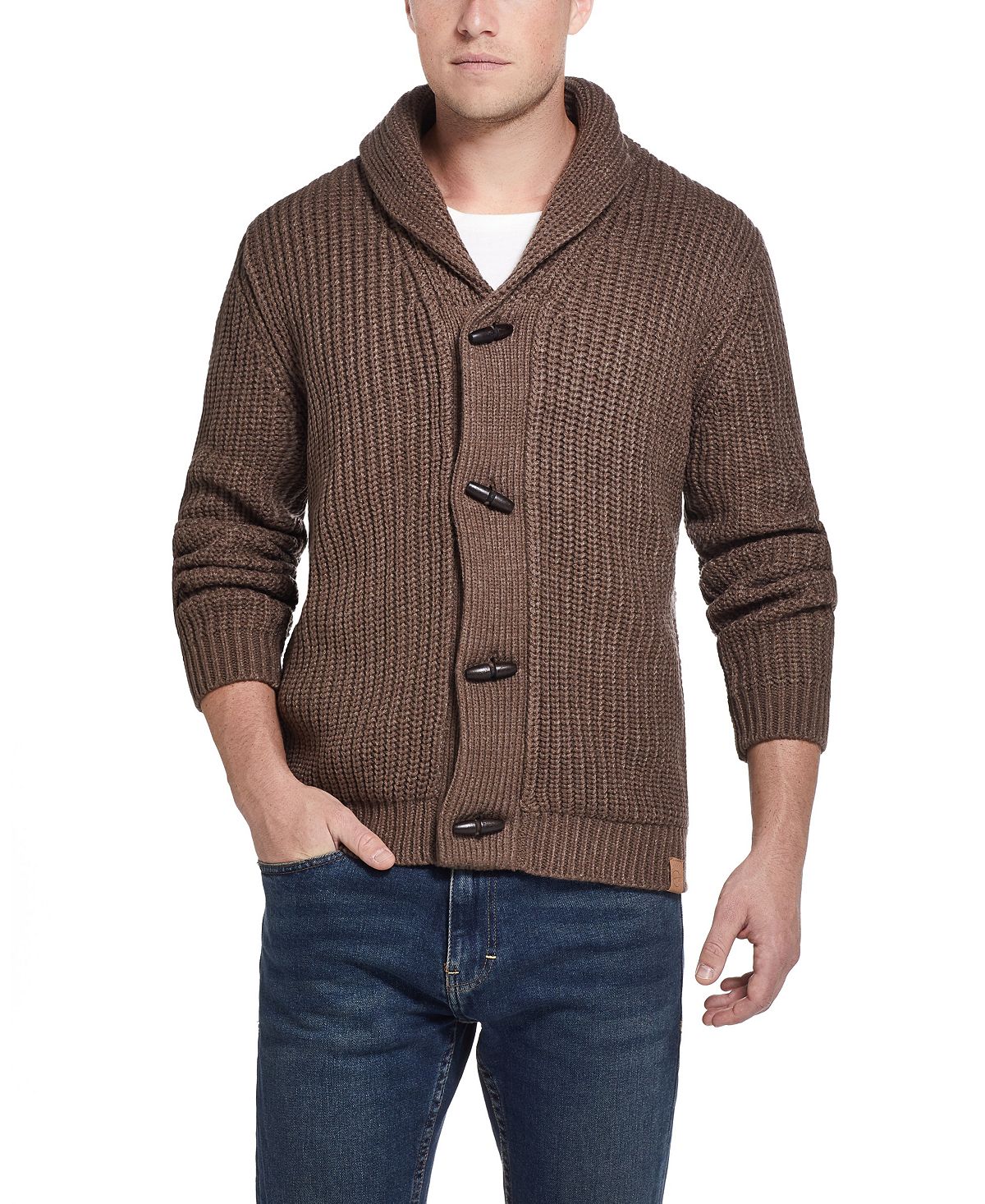 Weatherproof Vintage Jersey Lined Cardigan With Toggles Taupe Heather