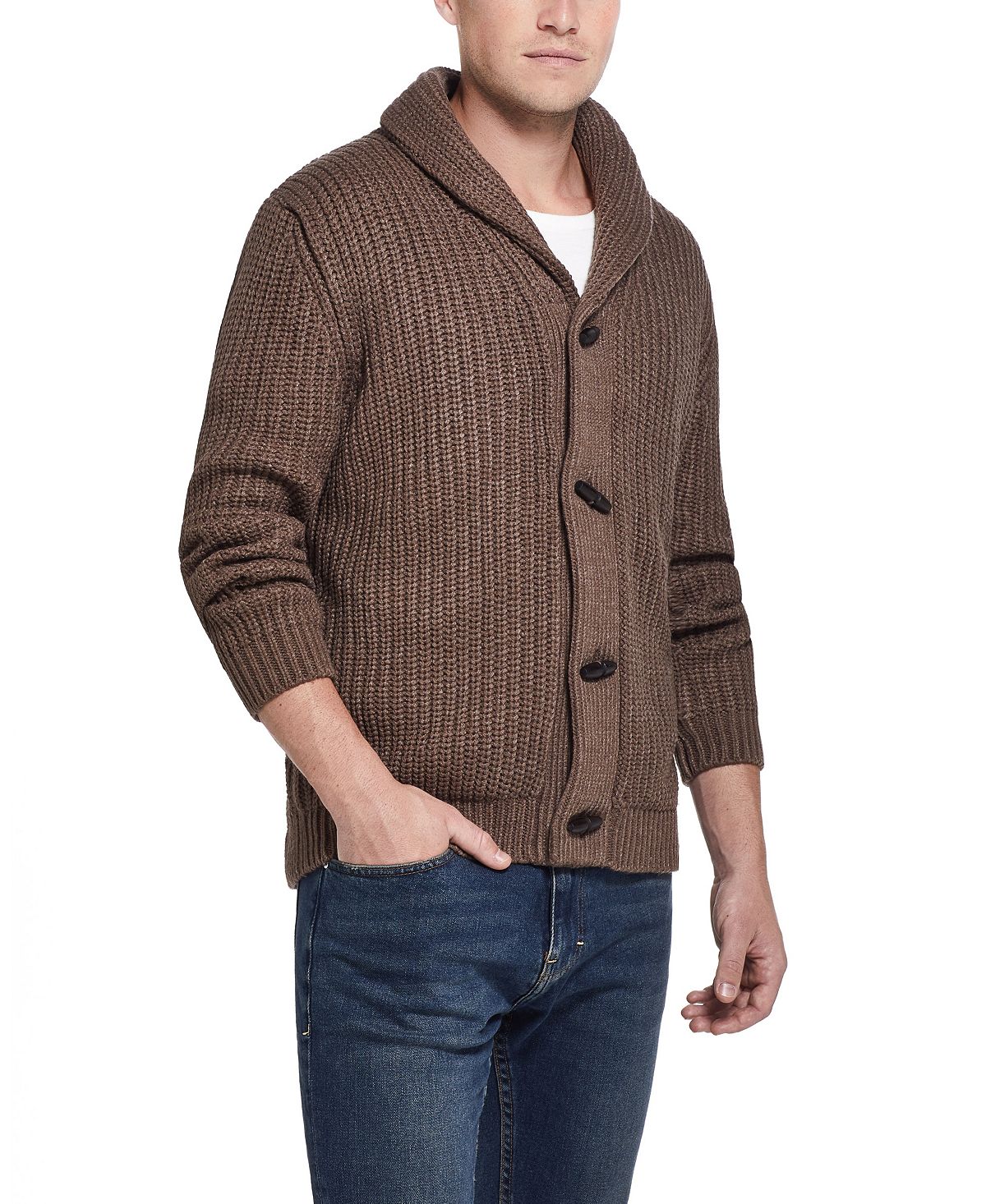 Weatherproof Vintage Jersey Lined Cardigan With Toggles Taupe Heather