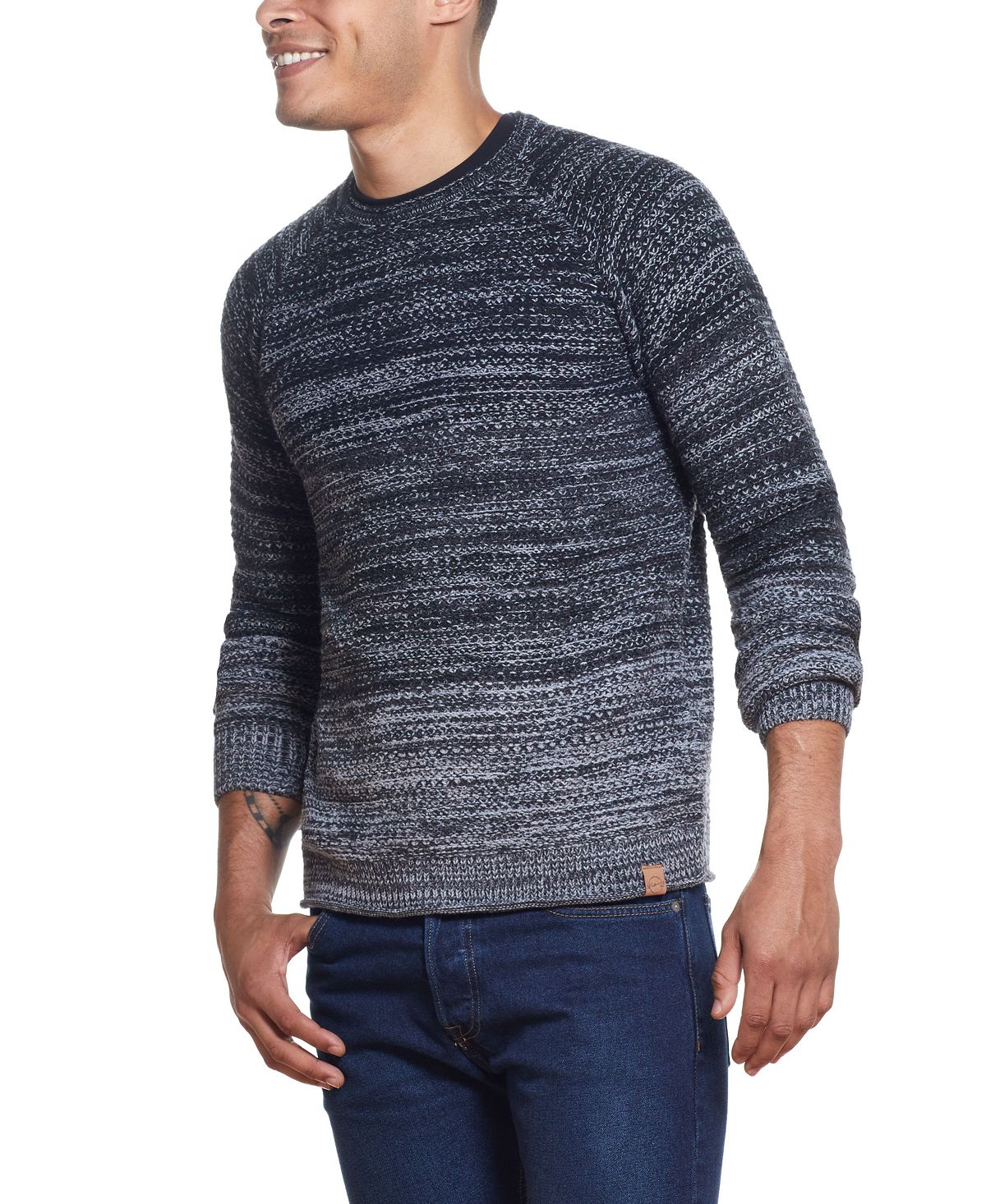Weatherproof Vintage Ombre Roll Crew Sweater Black Marl