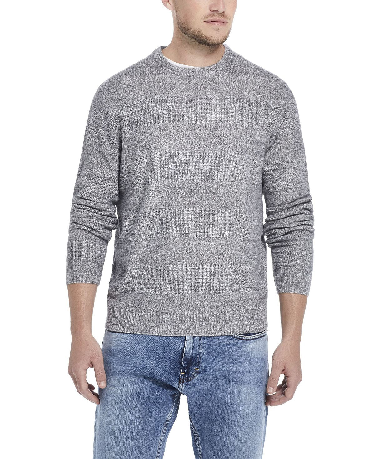 Weatherproof Vintage Soft Touch Stripe Crew Neck Sweater Gray Marl
