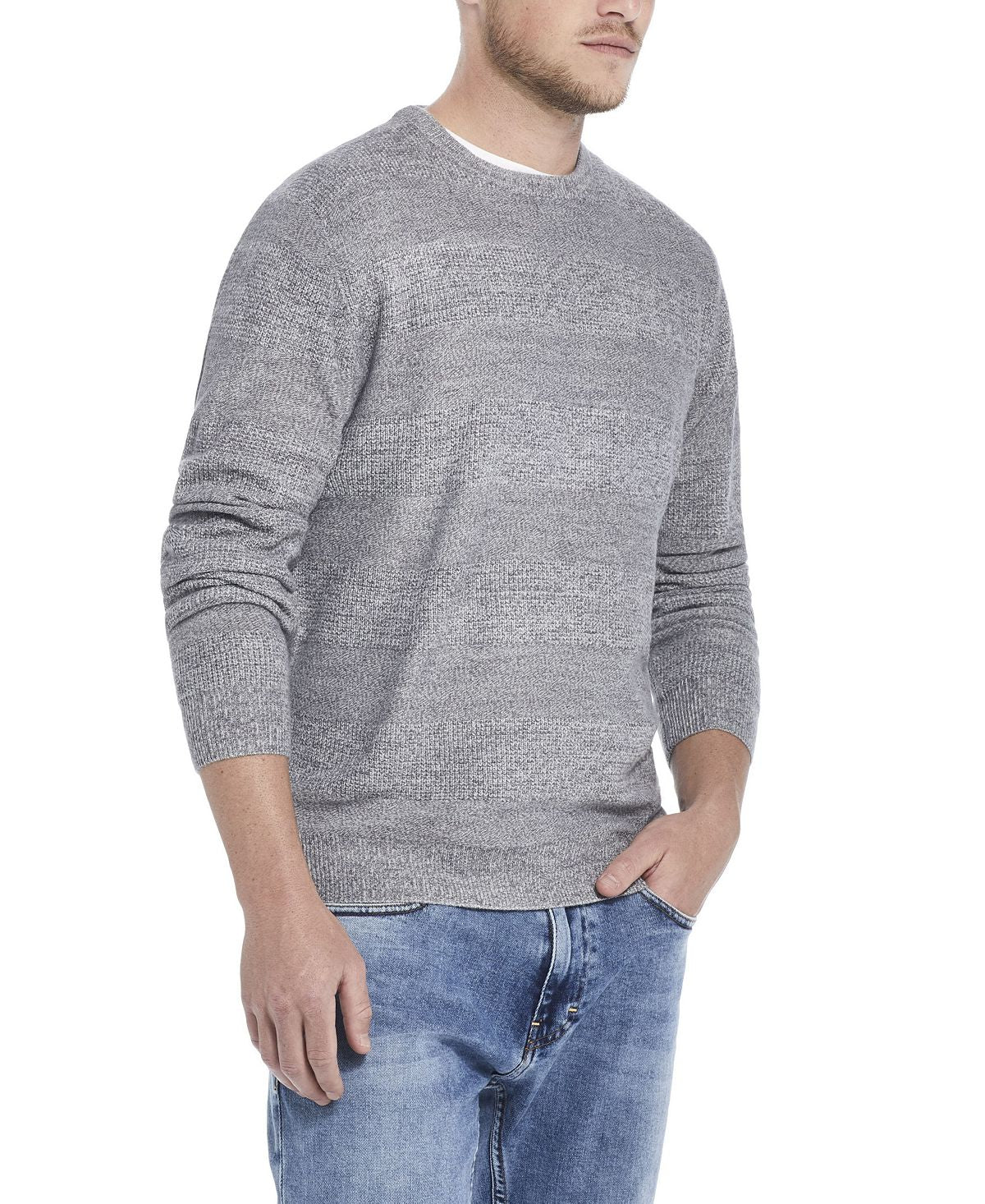 Weatherproof Vintage Soft Touch Stripe Crew Neck Sweater Gray Marl