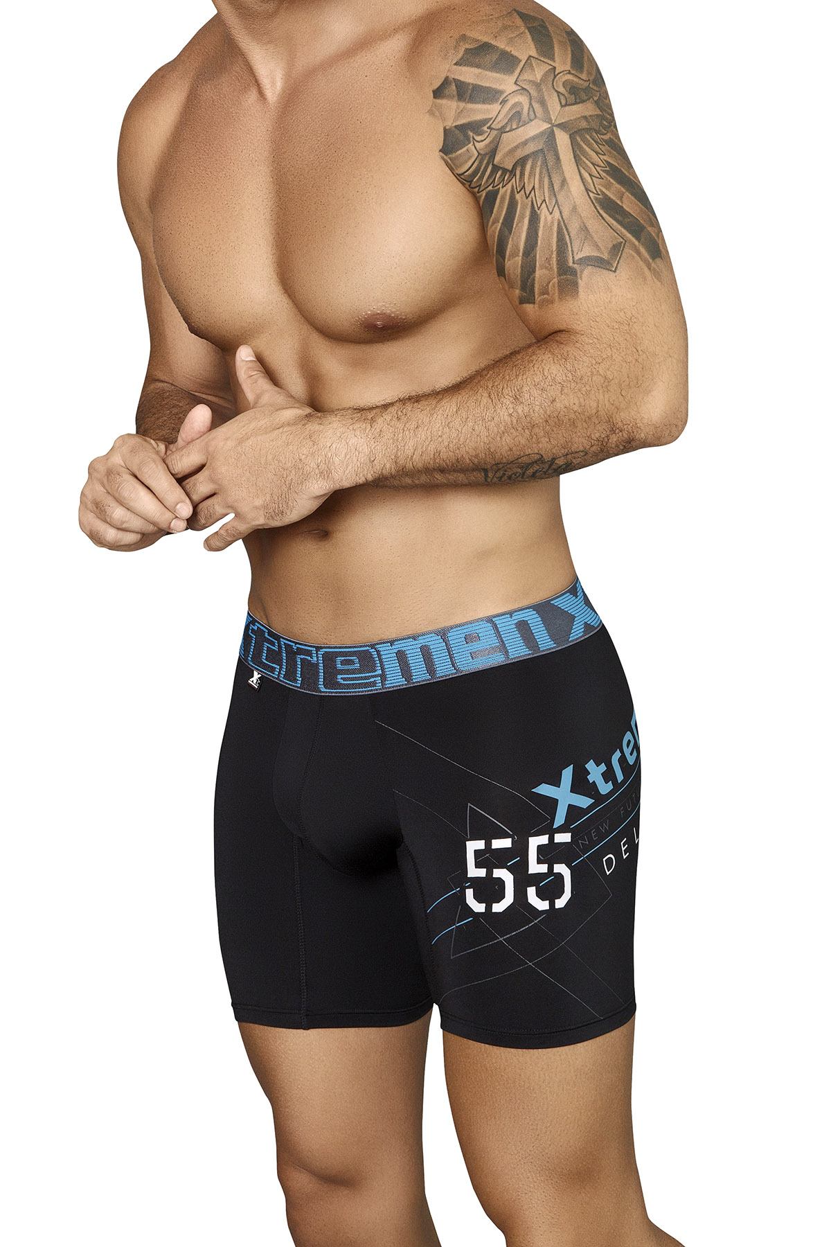 XTREMEN Black '55' Printed Microfiber Boxer Brief