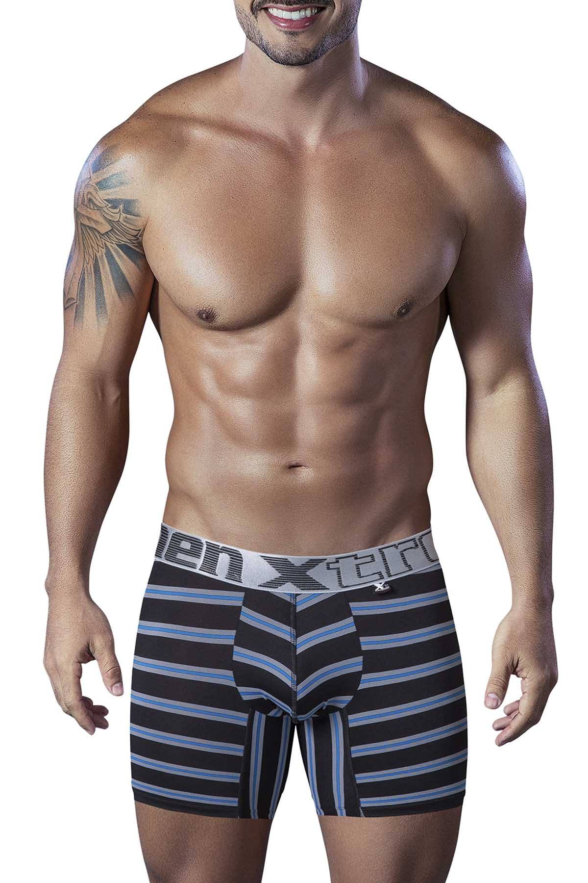XTREMEN Black/Blue Stripe Sport Performance Breathable Boxer Brief
