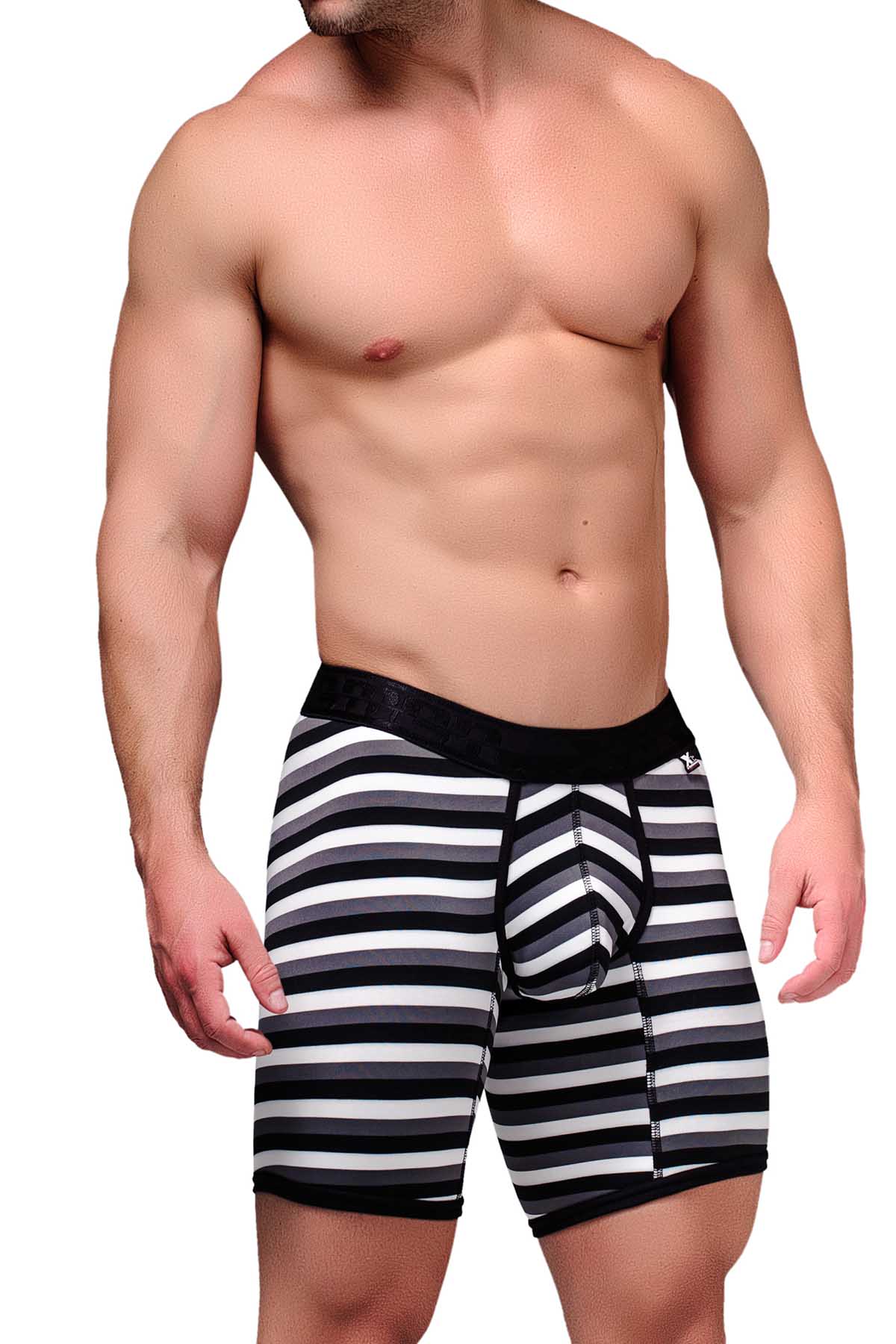 XTREMEN Black/Grey/White Stripe Microfiber Long-Boxer