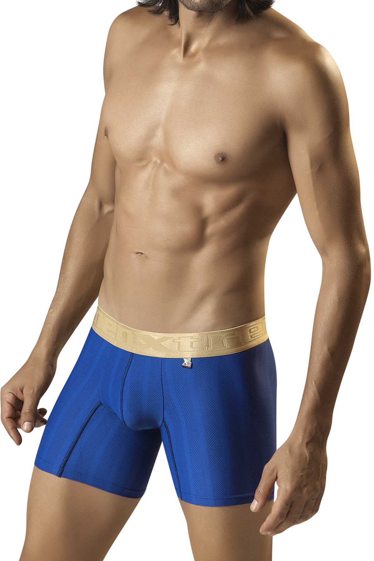 XTREMEN Blue/Gold Mesh-Stripe Microfiber Boxer Brief