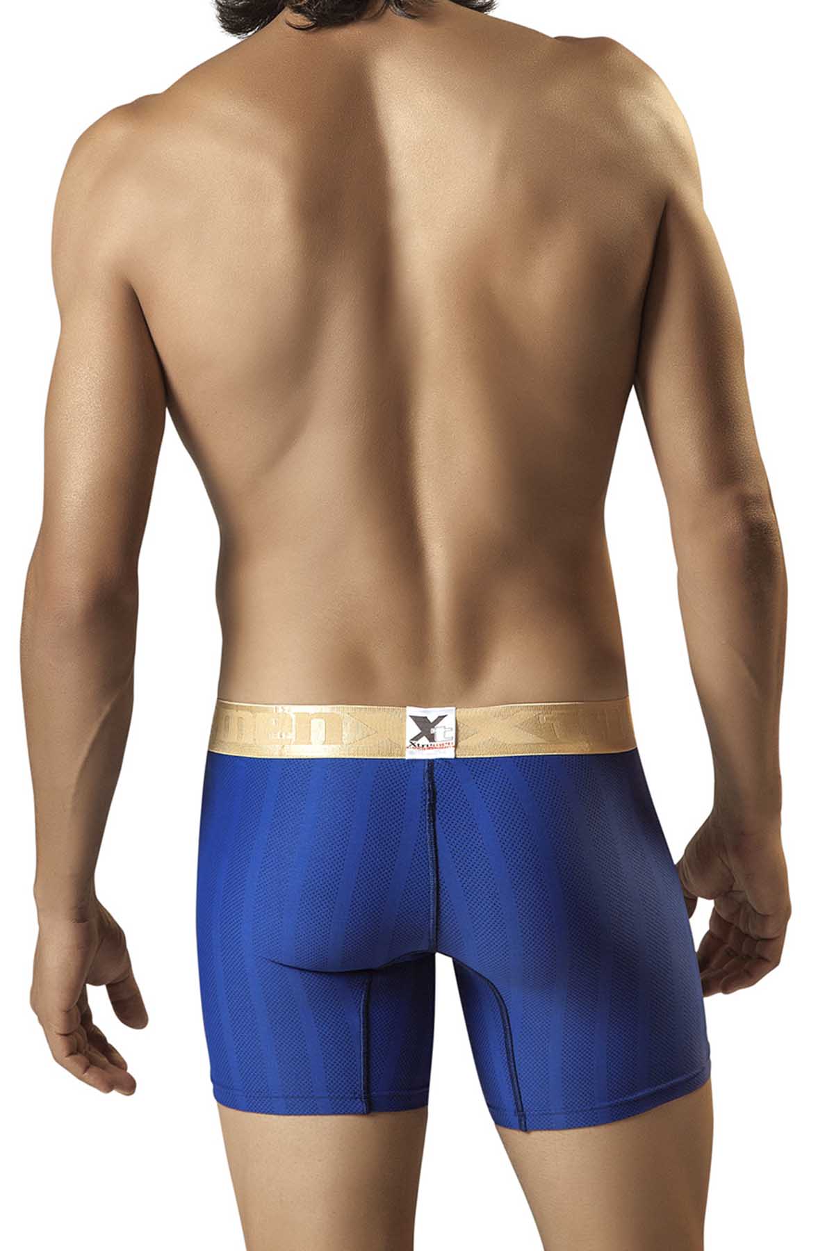 XTREMEN Blue/Gold Mesh-Stripe Microfiber Boxer Brief