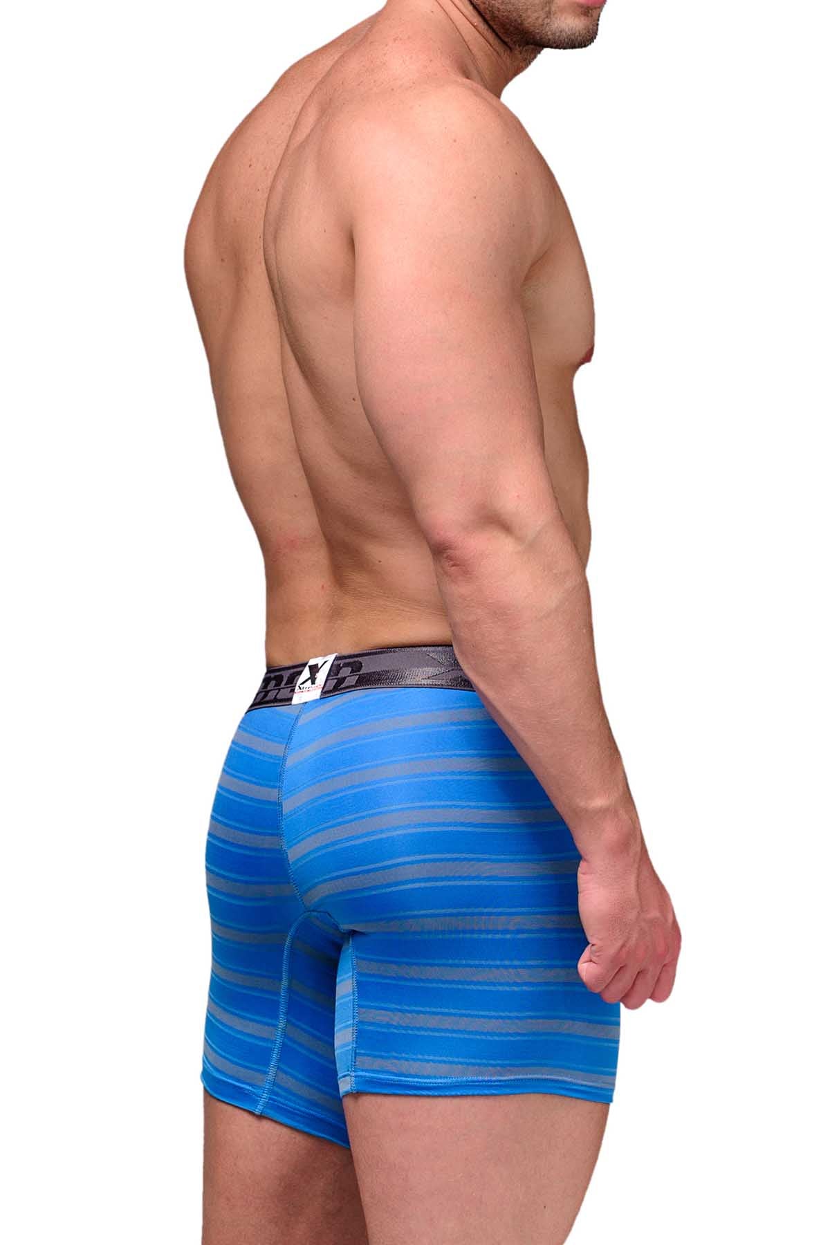 XTREMEN Blue/Light-Grey Stripe Microfiber Classic Boxer Brief