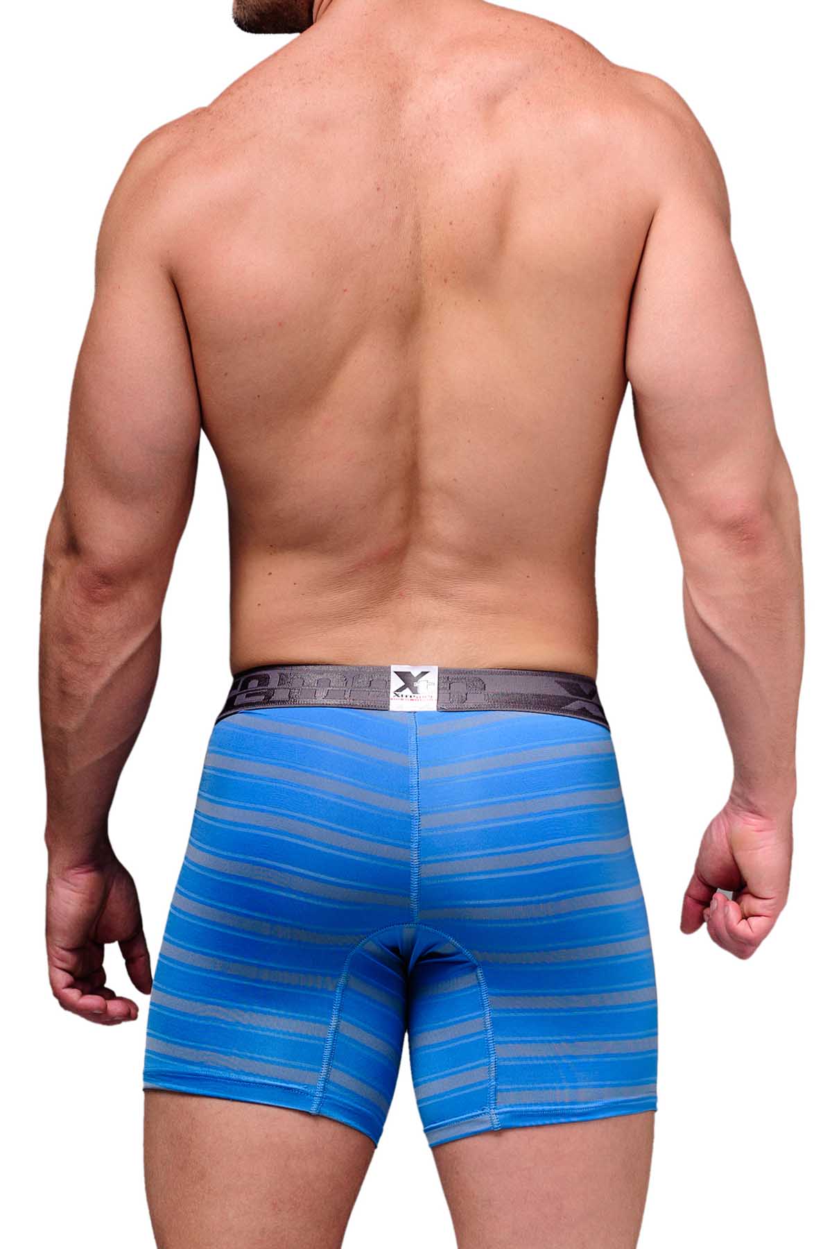 XTREMEN Blue/Light-Grey Stripe Microfiber Classic Boxer Brief