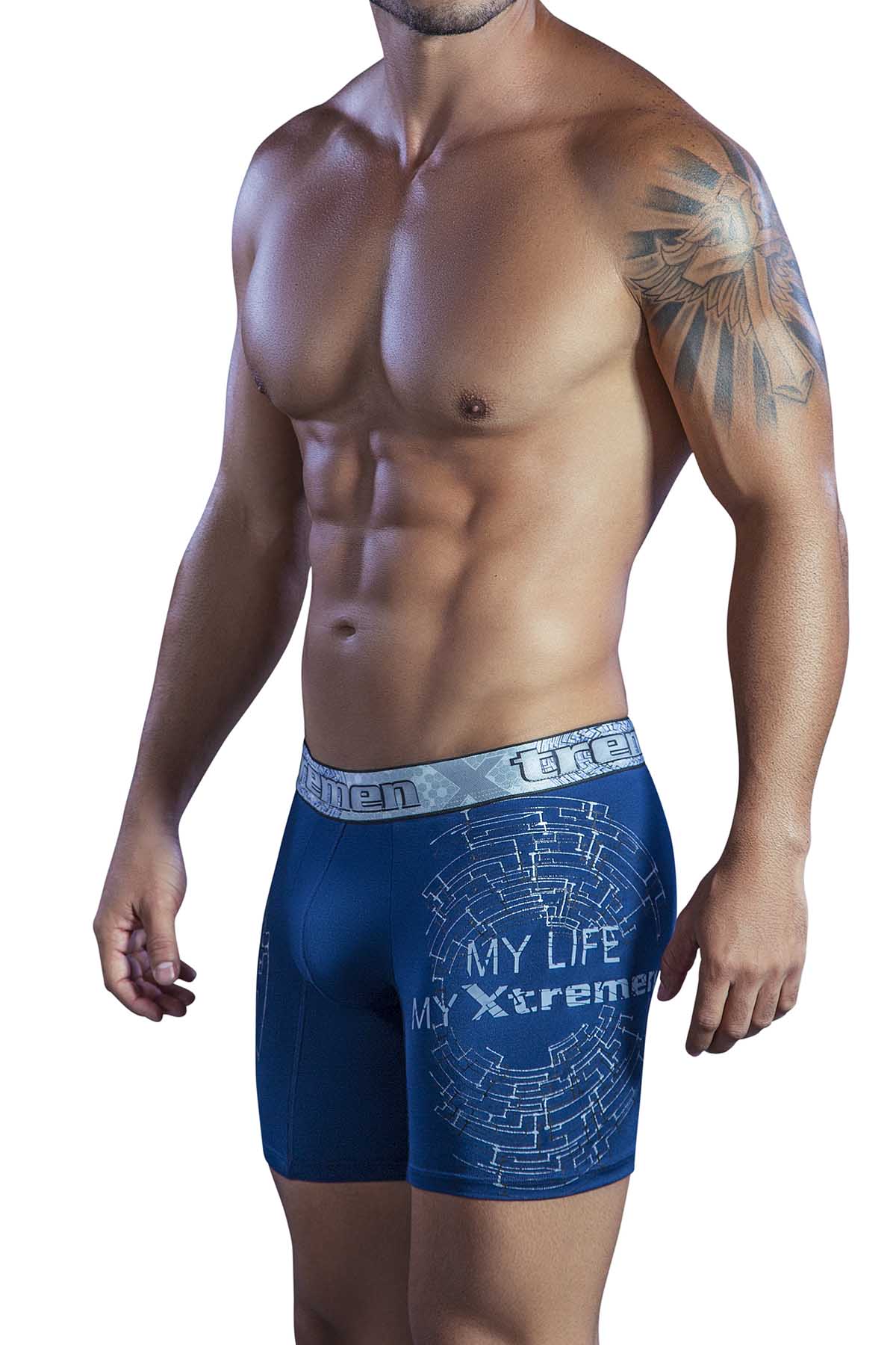 XTREMEN Dark-Blue Maze Microfiber Boxer Brief