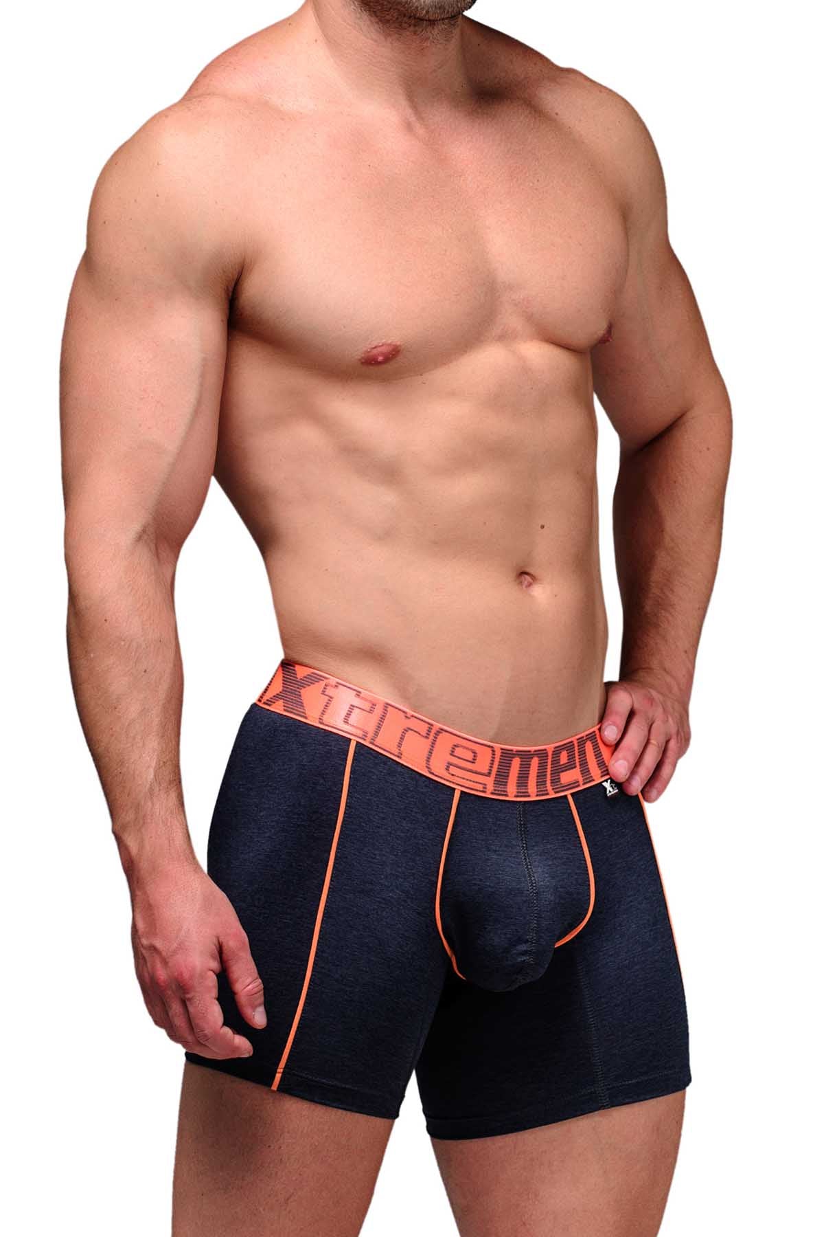 XTREMEN Dark-Grey/Neon-Orange Microfiber Boxer Brief