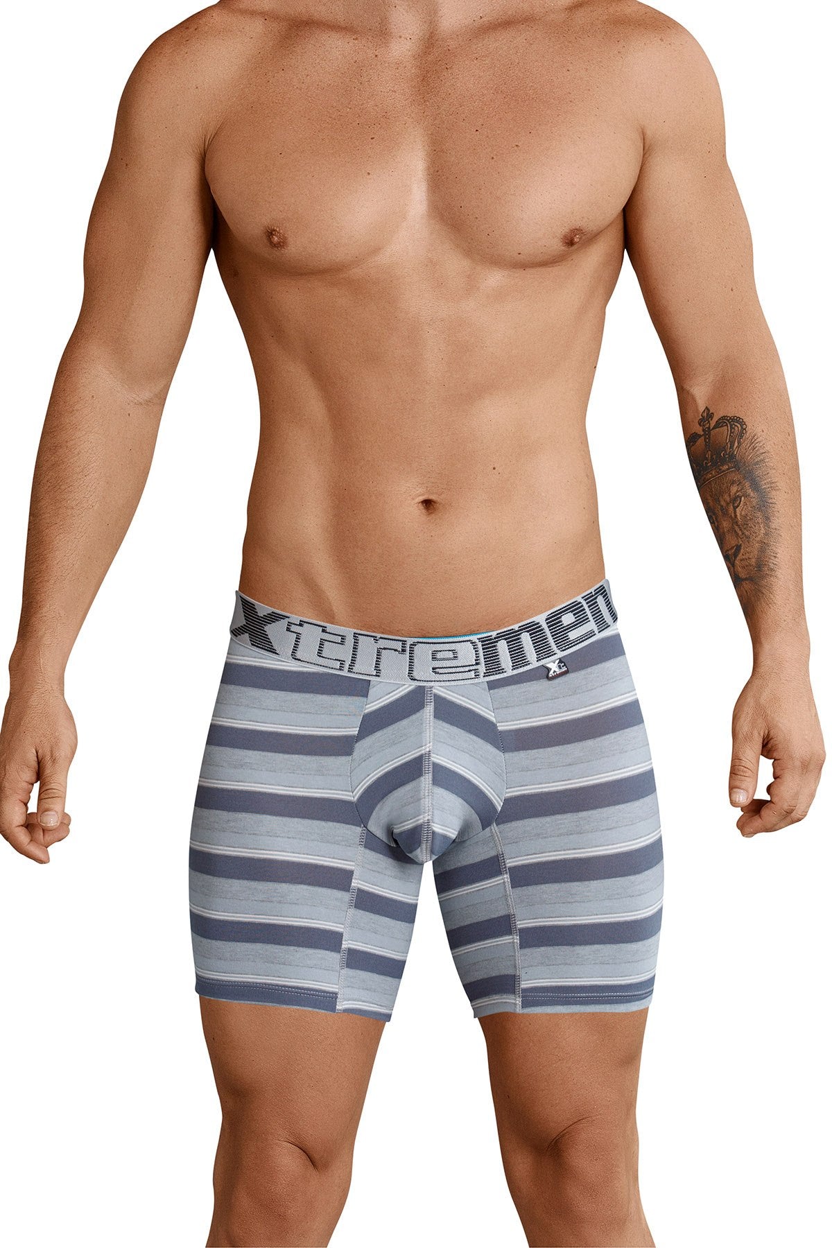 XTREMEN Gray/Steel-Blue Striped Boxer Brief