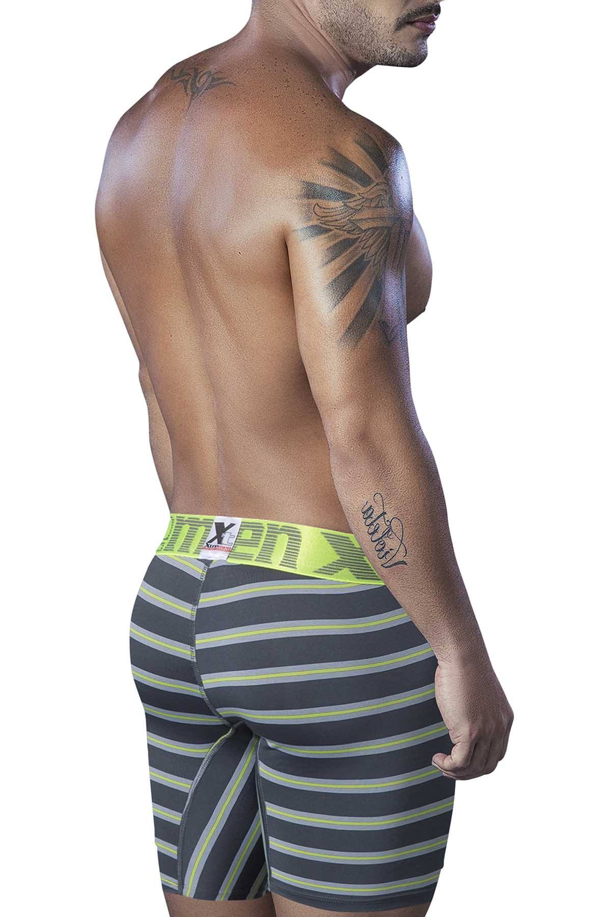 XTREMEN Grey/Neon-Green Striped Sport Performance Breathable Boxer Brie