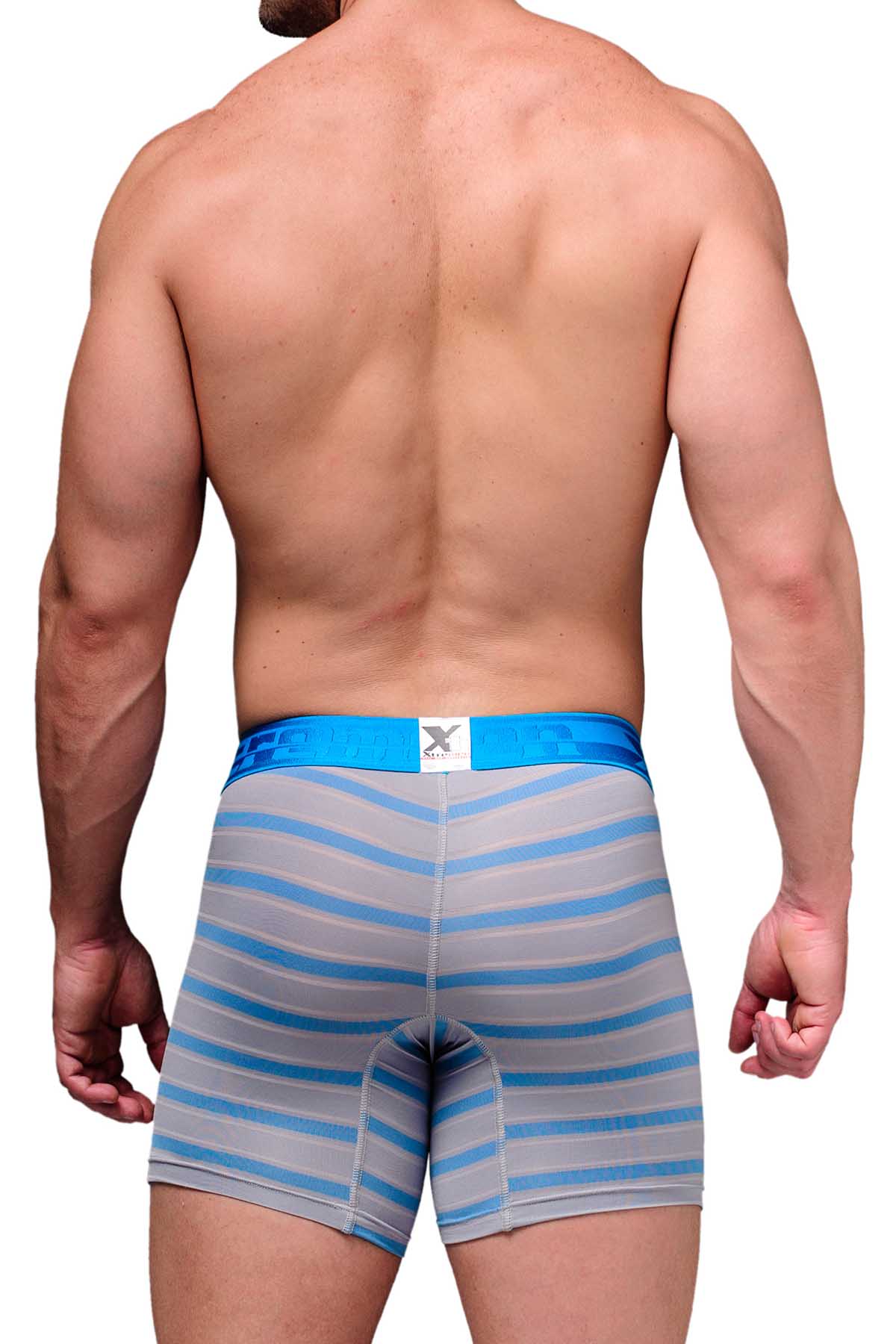 XTREMEN Grey/Turquoise-Stripe Microfiber Boxer Brief