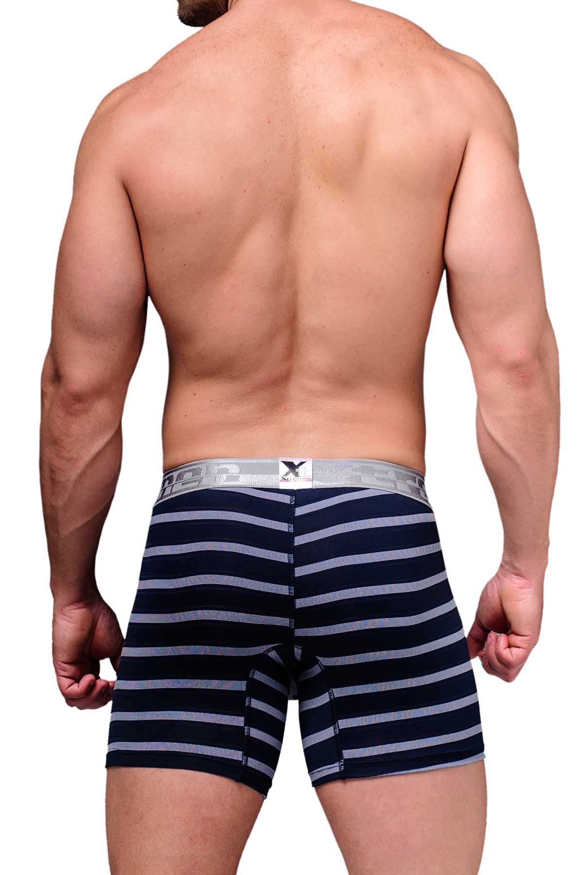 XTREMEN Navy/Silver-Stripe Microfiber Boxer Brief