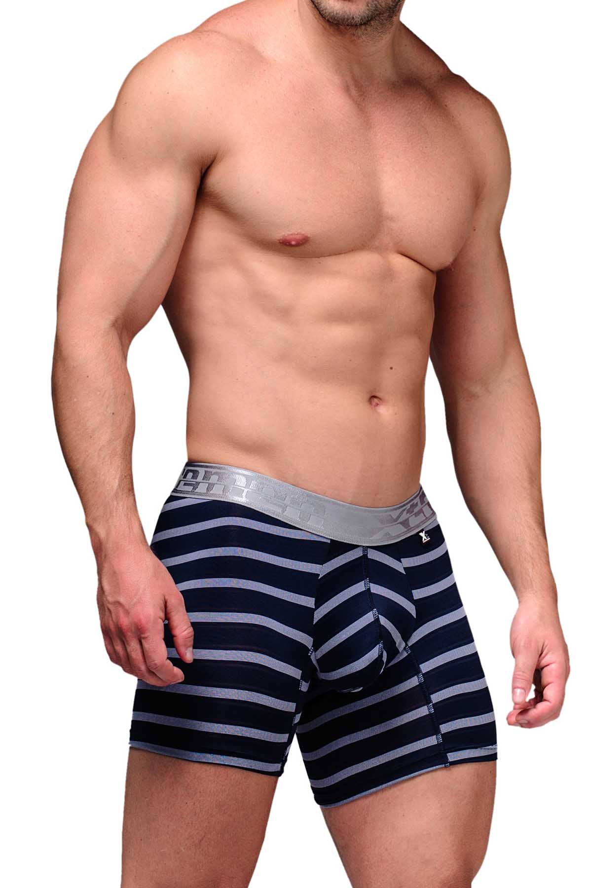 XTREMEN Navy/Silver-Stripe Microfiber Boxer Brief