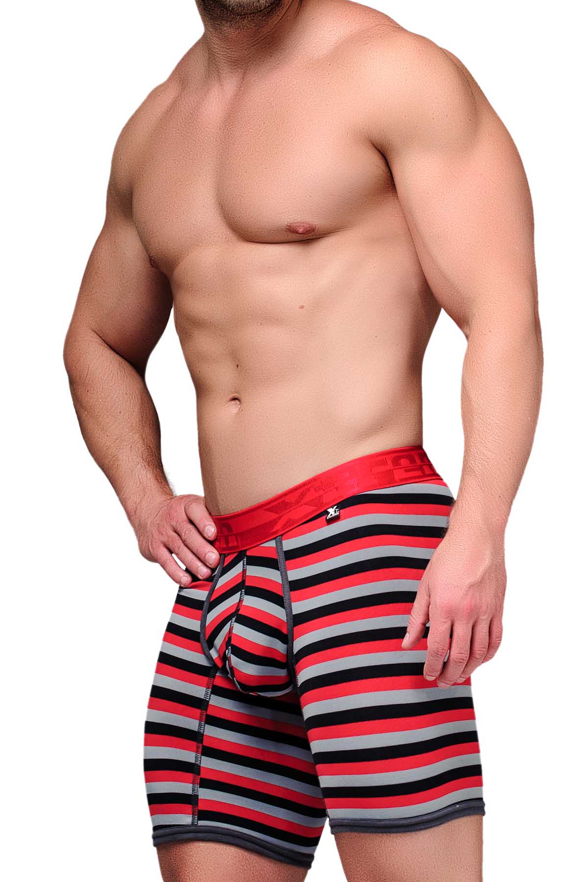 XTREMEN Red/Black/Grey Stripe Microfiber Long-Boxer