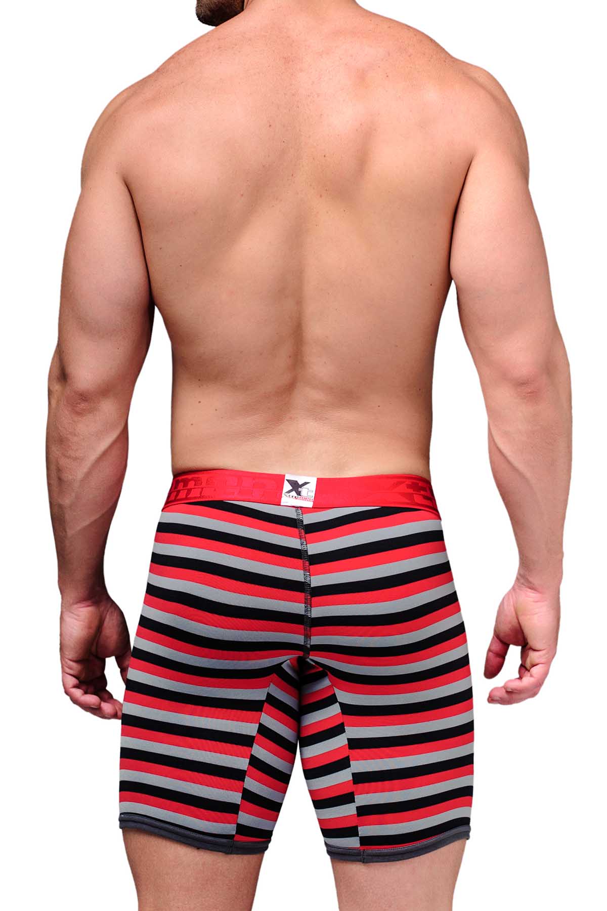 XTREMEN Red/Black/Grey Stripe Microfiber Long-Boxer
