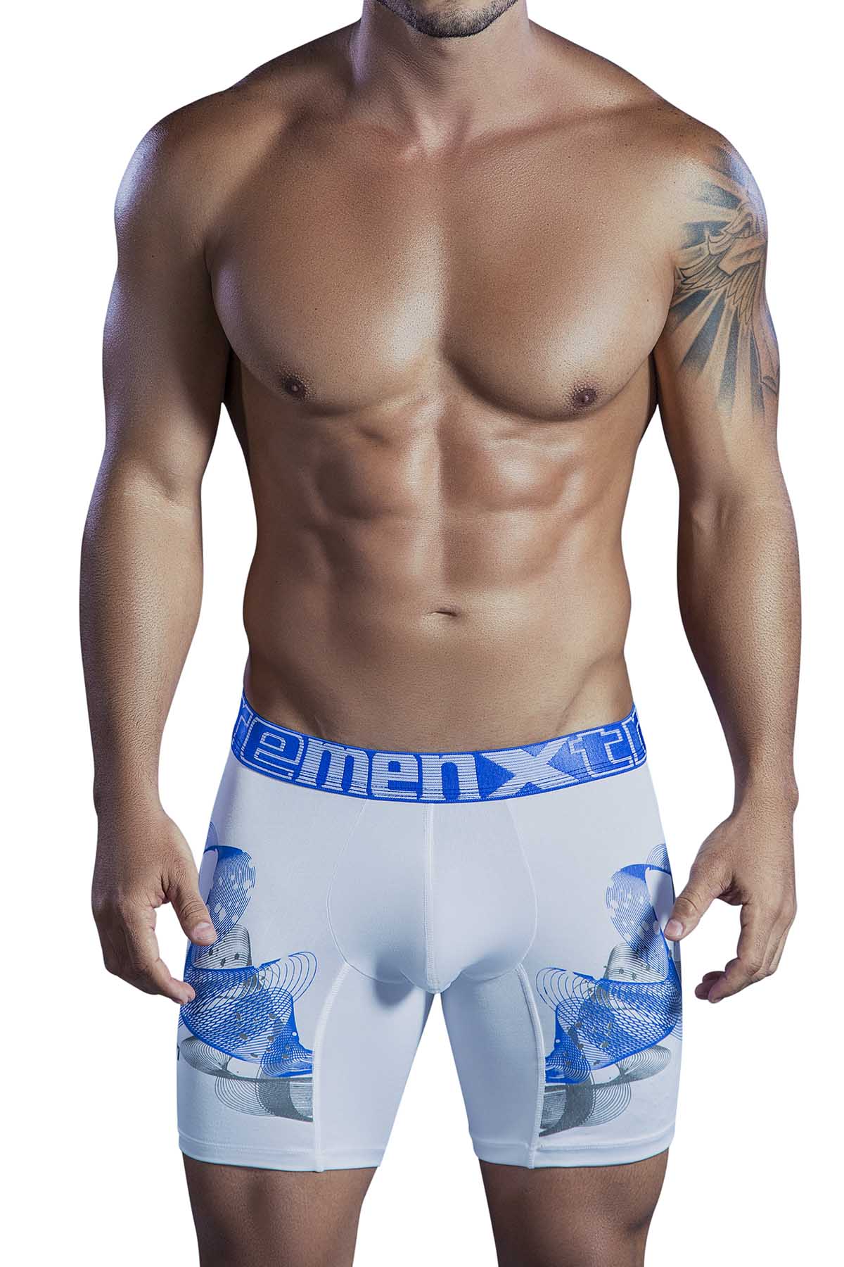 XTREMEN White/Blue Swirl Microfiber Boxer Brief