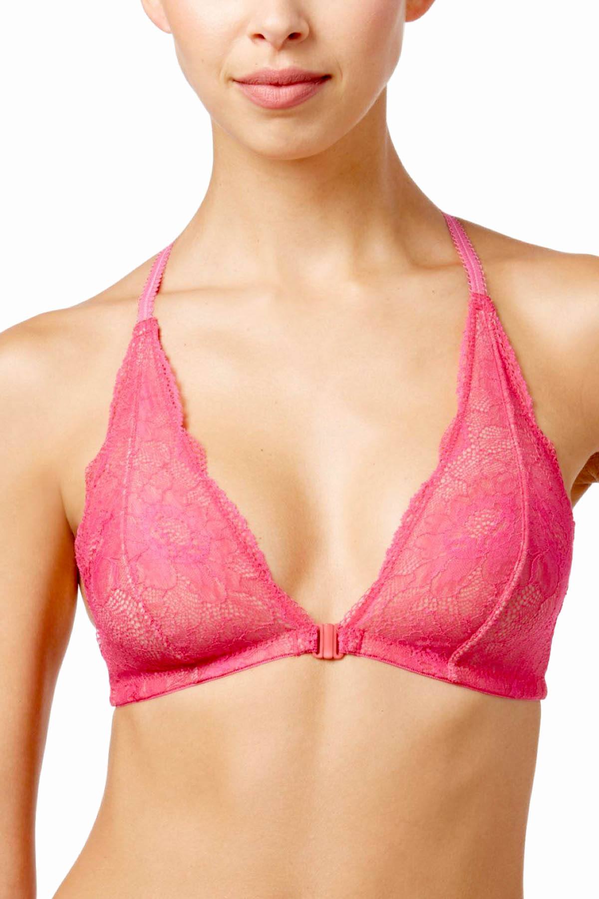 b.tempt'd Pink-Yarrow b.provocative Lace Front-Closure Racerback Bralette