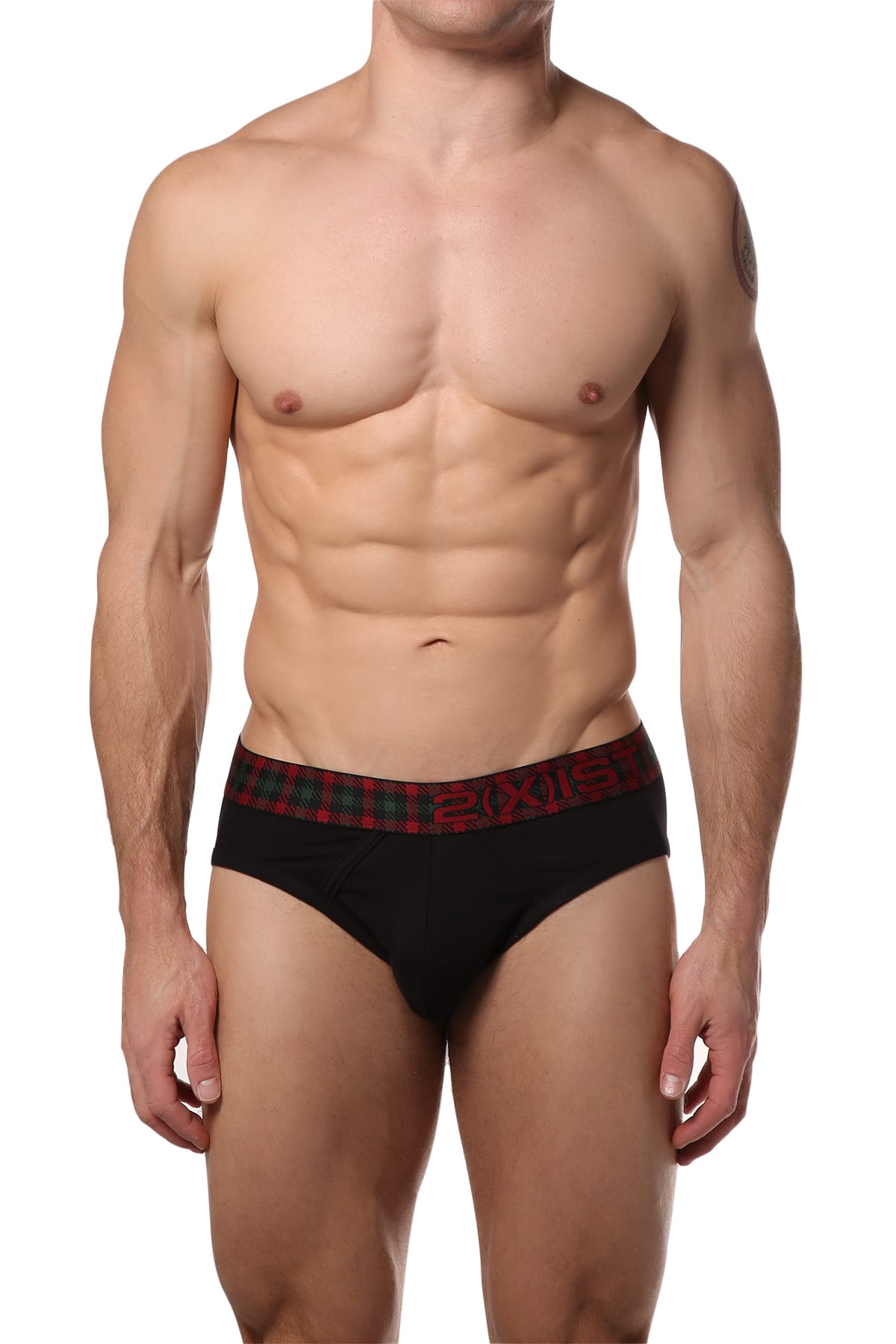 2(X)IST Black Tartan No-Show Brief
