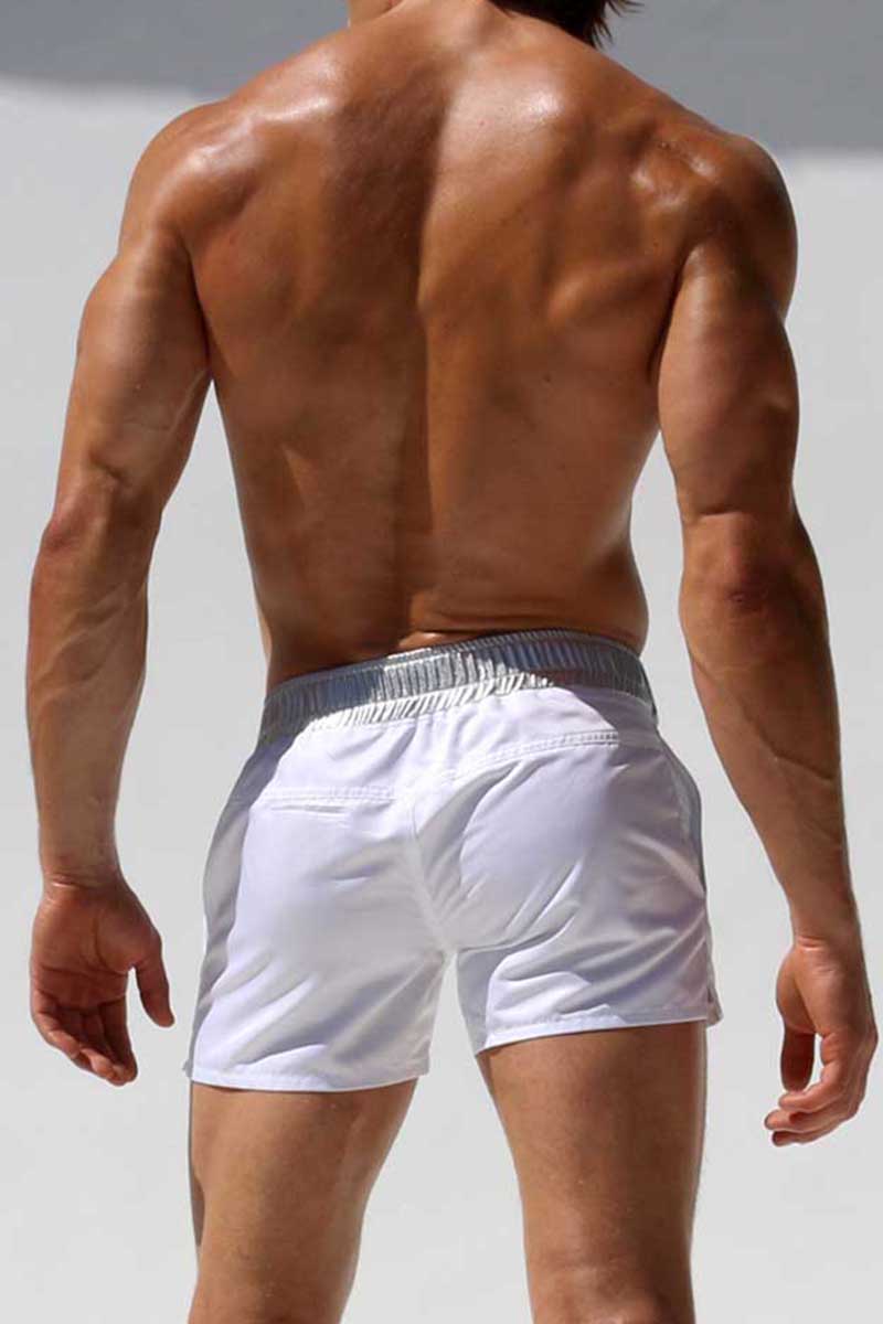 Rufskin White & Silver Delon Microfiber Swim Shorts