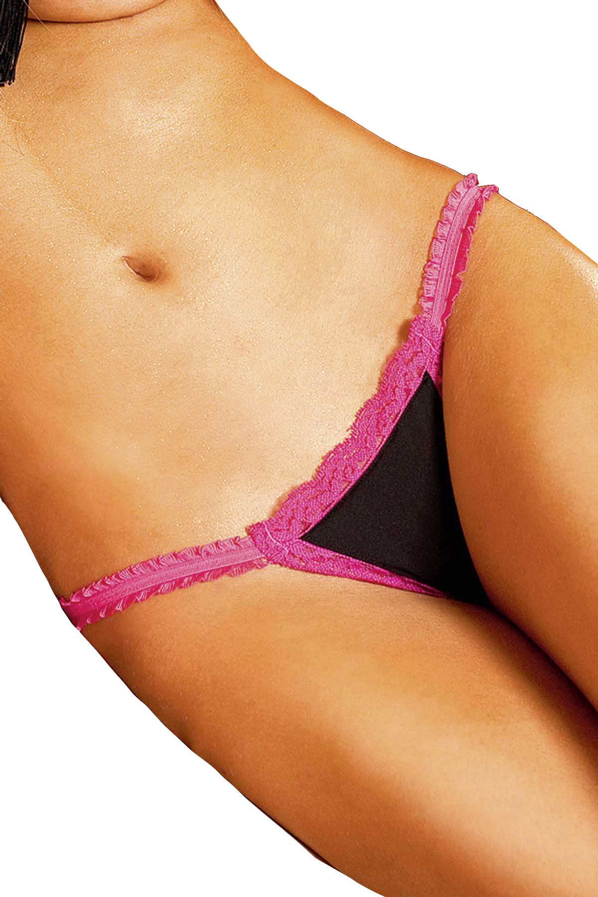 Baci Black & Pink Microfiber & Lace G-String