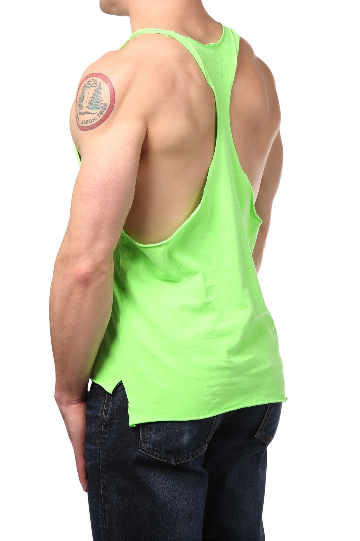 Y.M.L.A. Lime Green Raw Edge String Tank