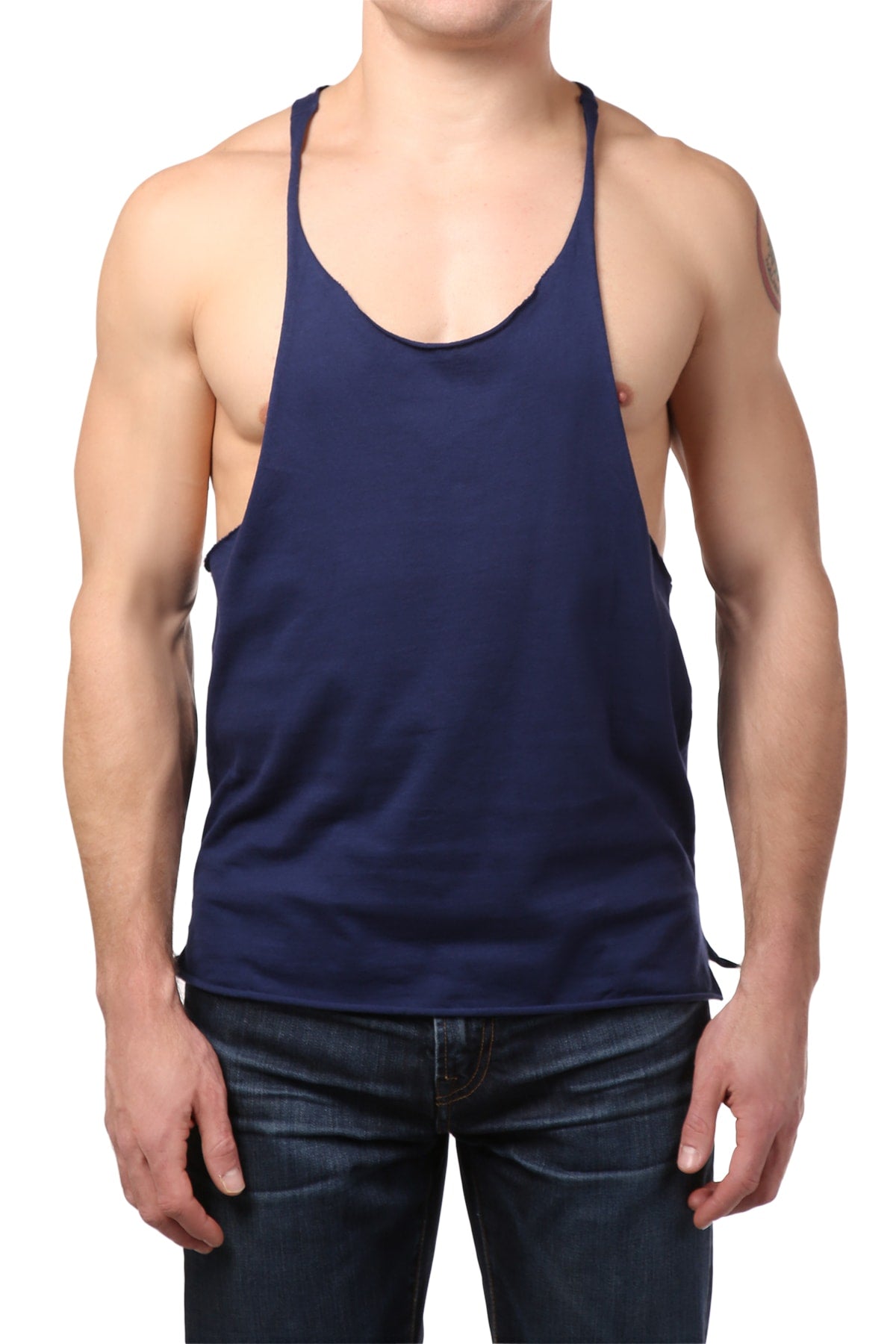 Y.M.L.A. Navy Blue Raw Edge String Tank
