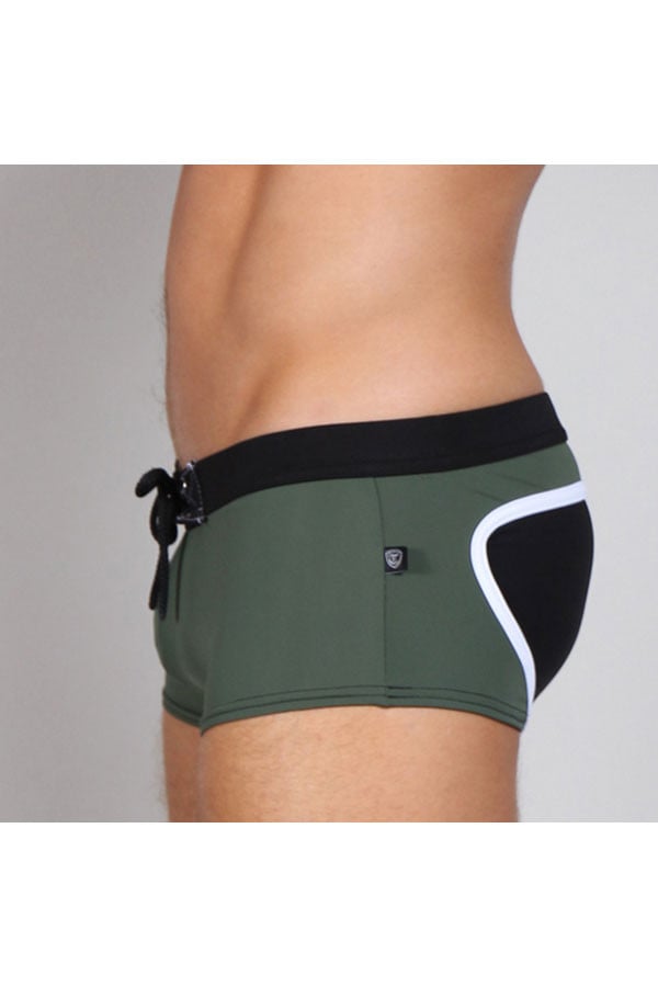 Timoteo Green & Black Long Board Swim Trunk