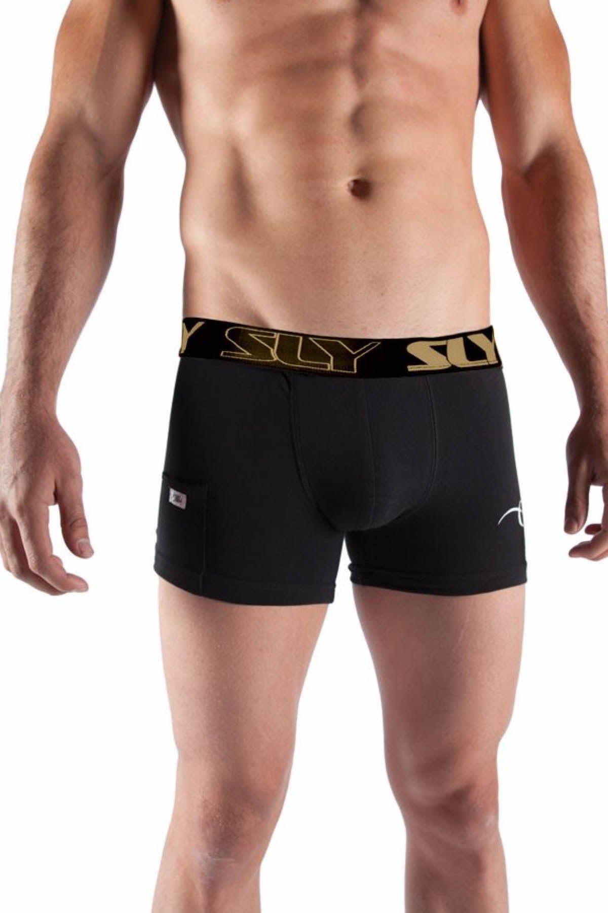 Sly Black & Gold Solid Boxer Trunk