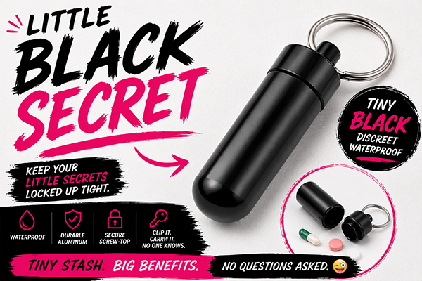 Black Waterproof Pill Case Keychain