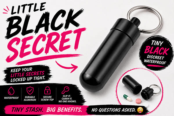 Black Waterproof Pill Case Keychain